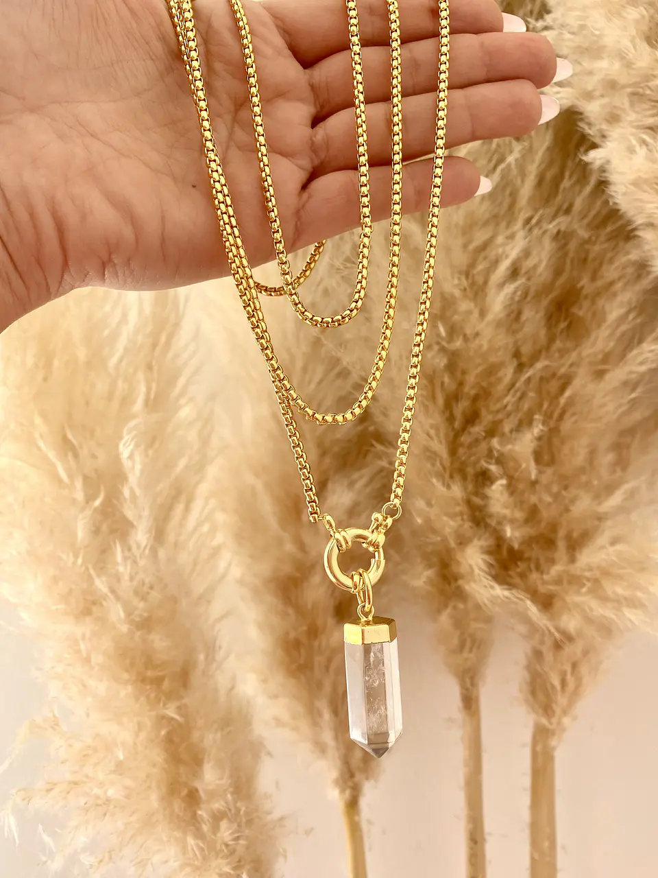 Collar XL Cuarzo Transparente Cadena Veneciana   1