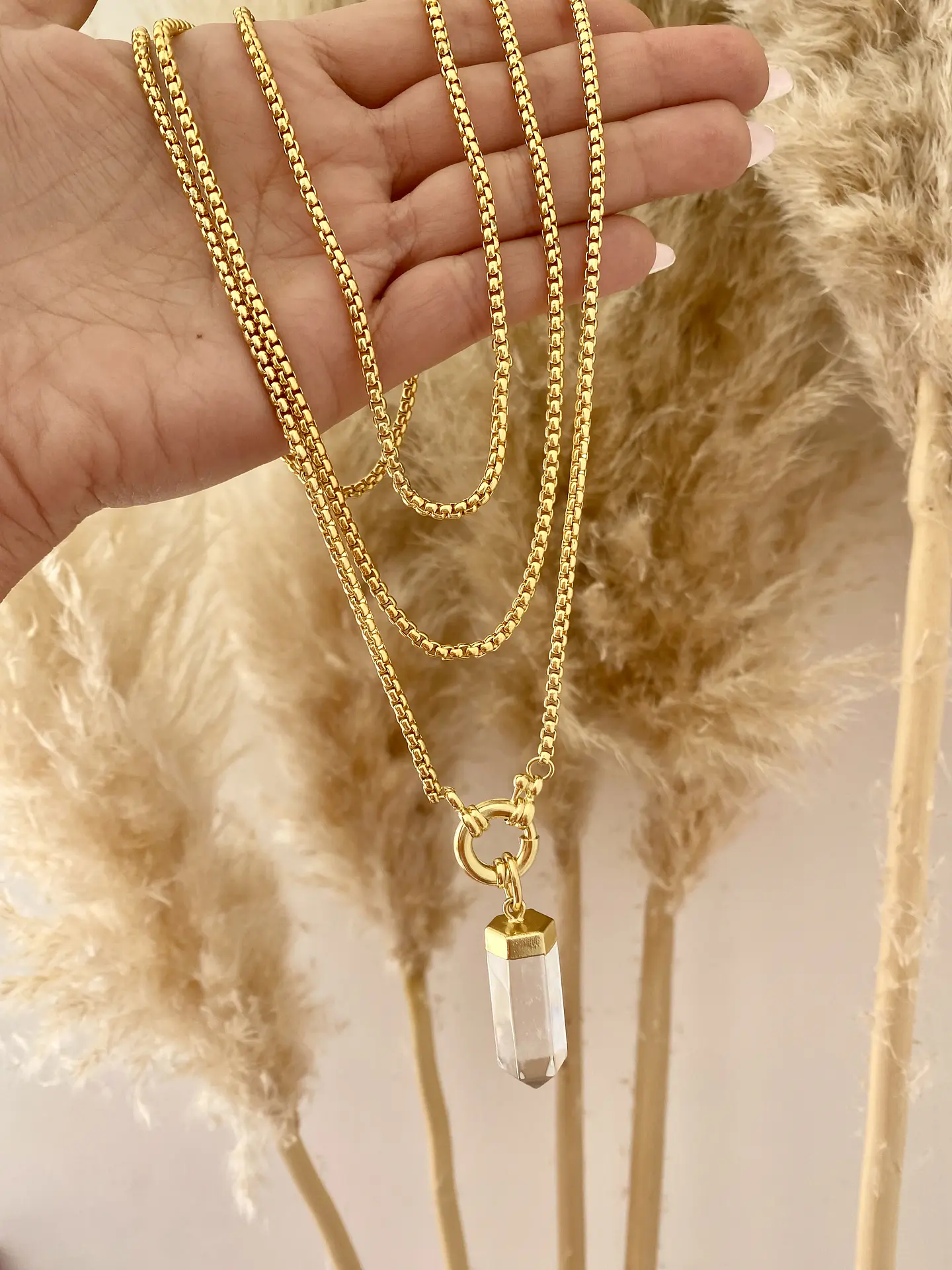 Collar XL Cuarzo Transparente Cadena Veneciana   3