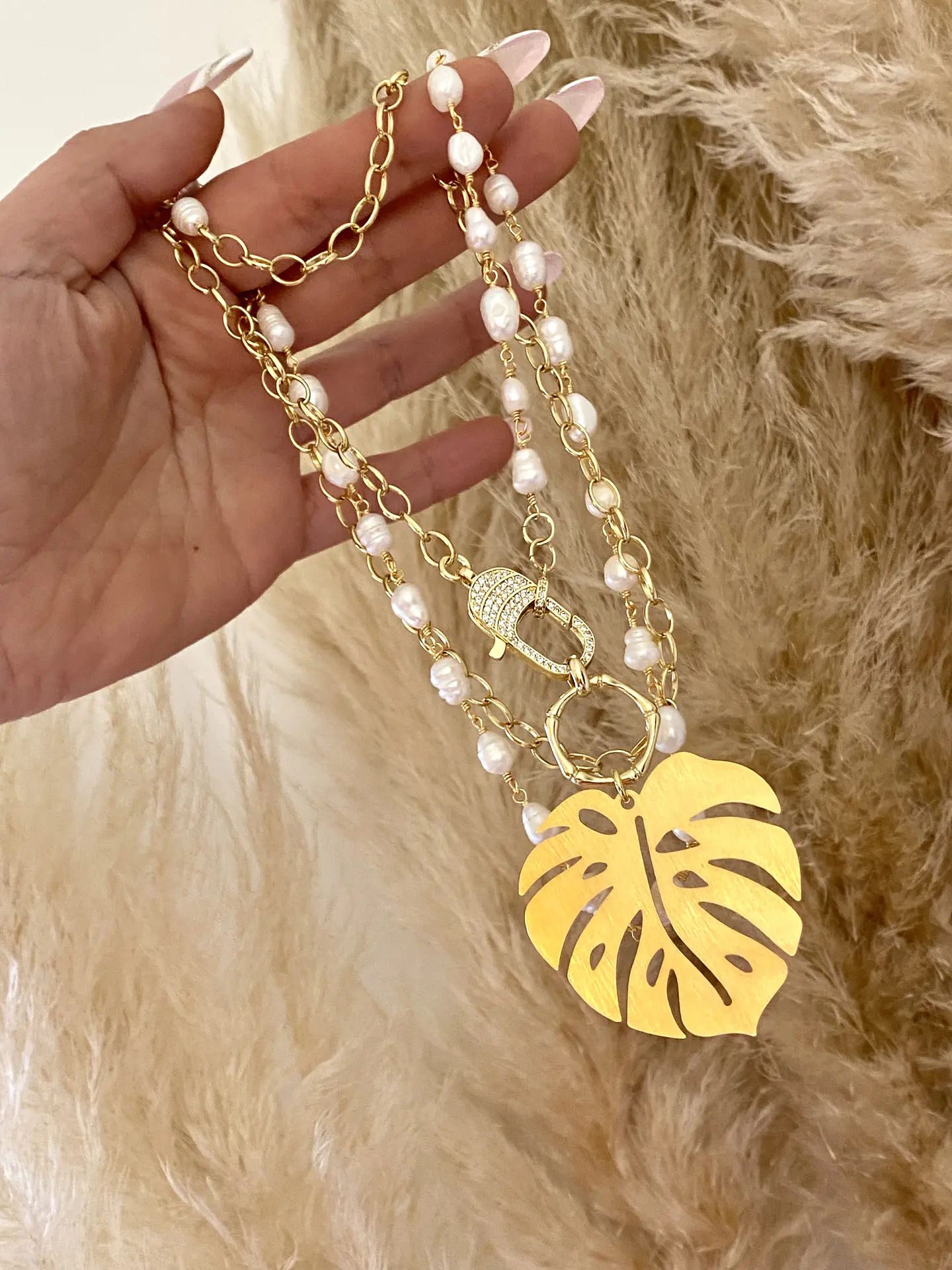 Collar XL Maxi Hoja eslabones mixtos Perlas  1