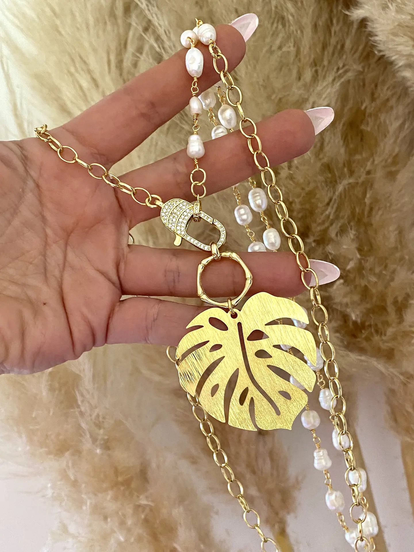 Collar XL Maxi Hoja eslabones mixtos Perlas  2