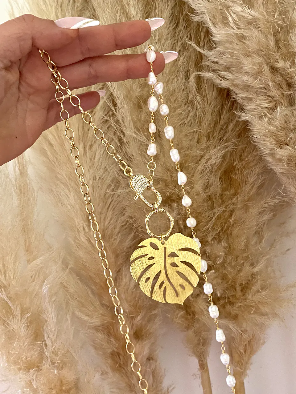 Collar XL Maxi Hoja eslabones mixtos Perlas  6