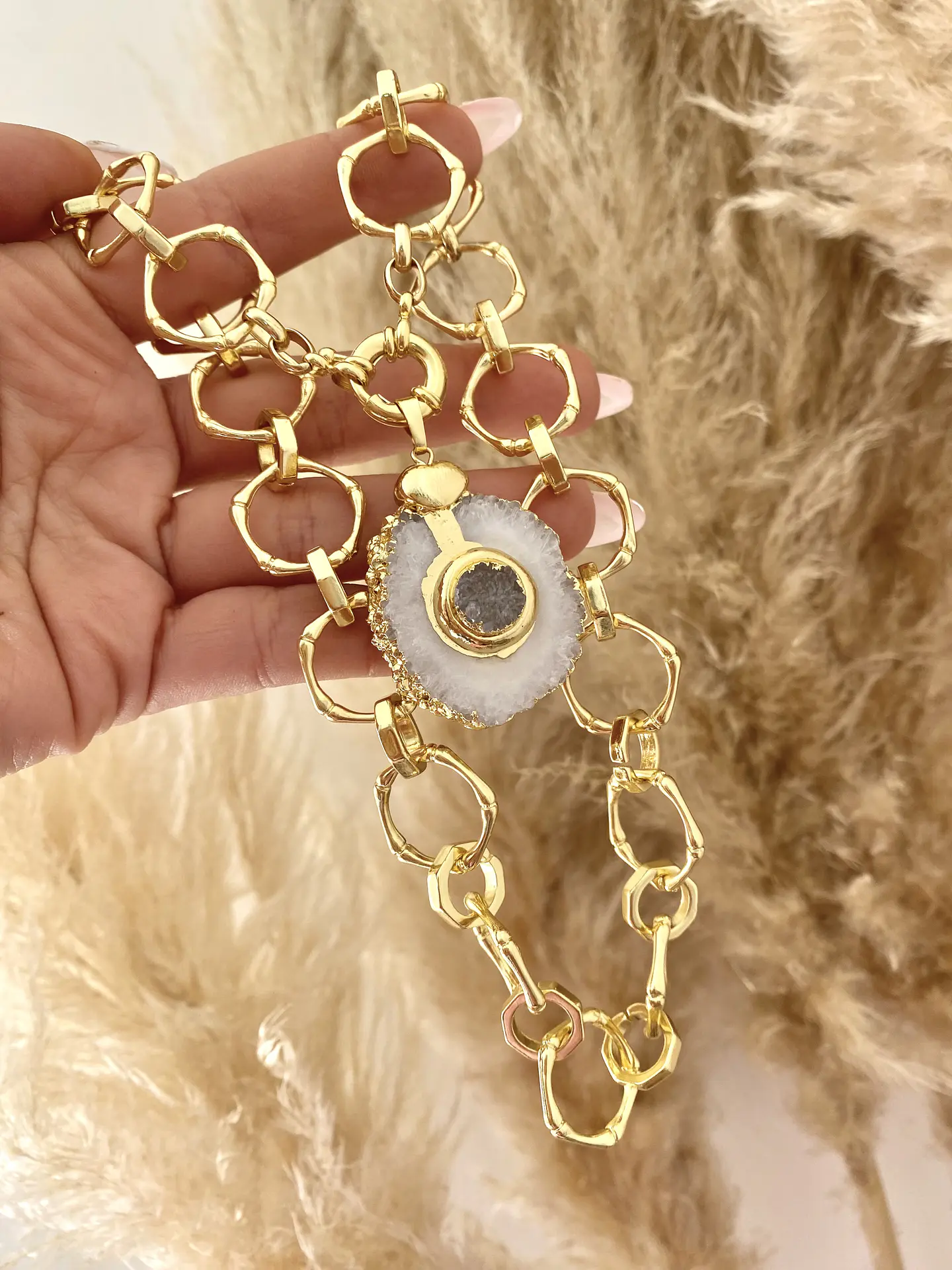 Collar Maxi Cuarzo y Cadenón Redondo Gold 1