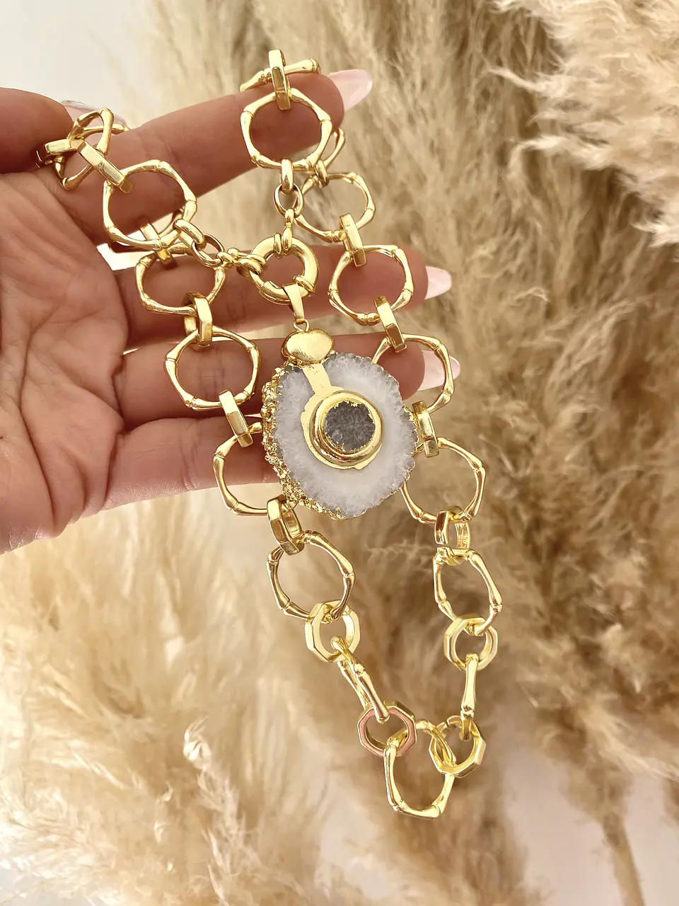 Collar Maxi Cuarzo y Cadenón Redondo Gold 1