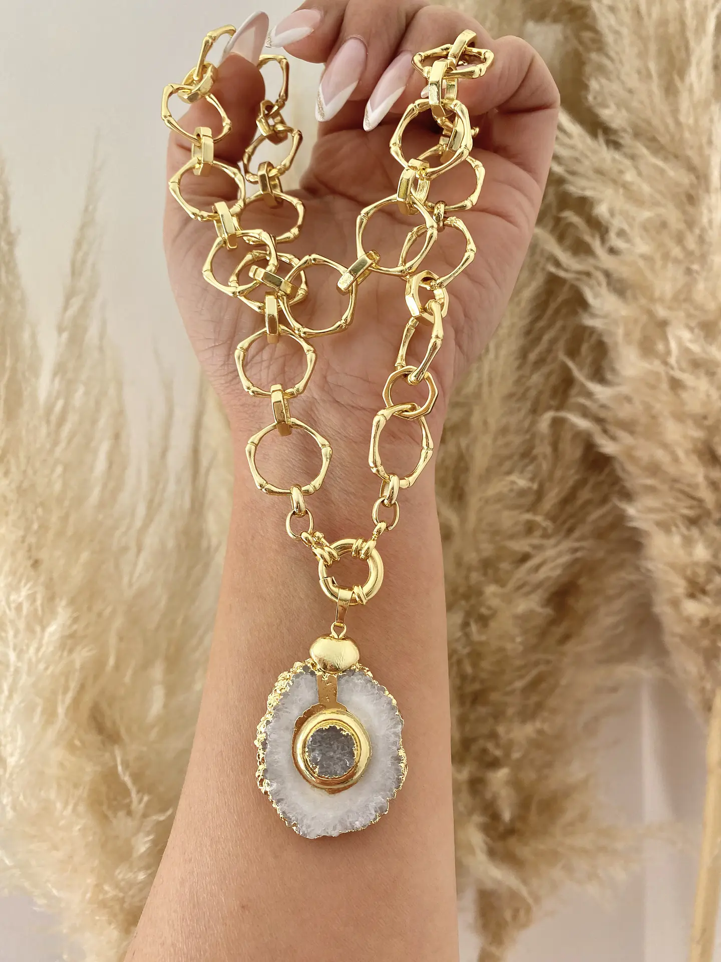 Collar Maxi Cuarzo y Cadenón Redondo Gold 3