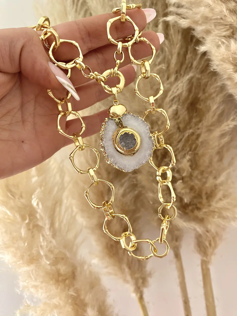 Collar Maxi Cuarzo y Cadenón Redondo Gold 5