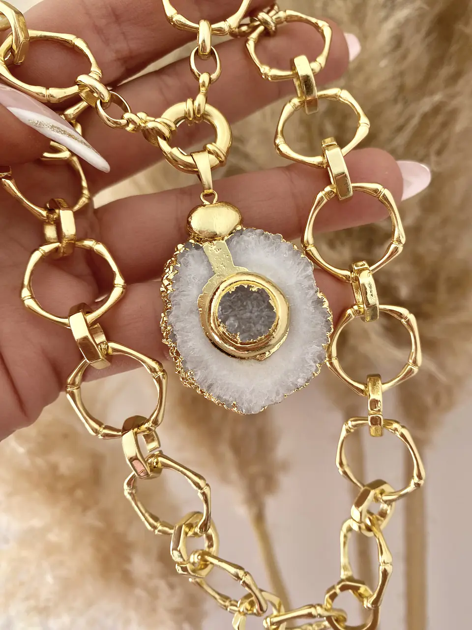 Collar Maxi Cuarzo y Cadenón Redondo Gold 6