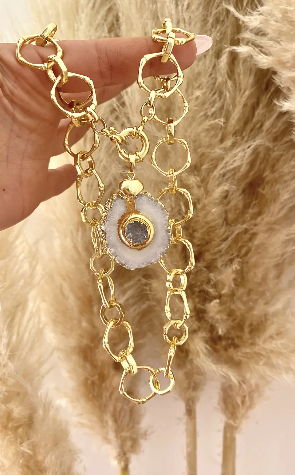 Collar Maxi Cuarzo y Cadenón Redondo Gold 7
