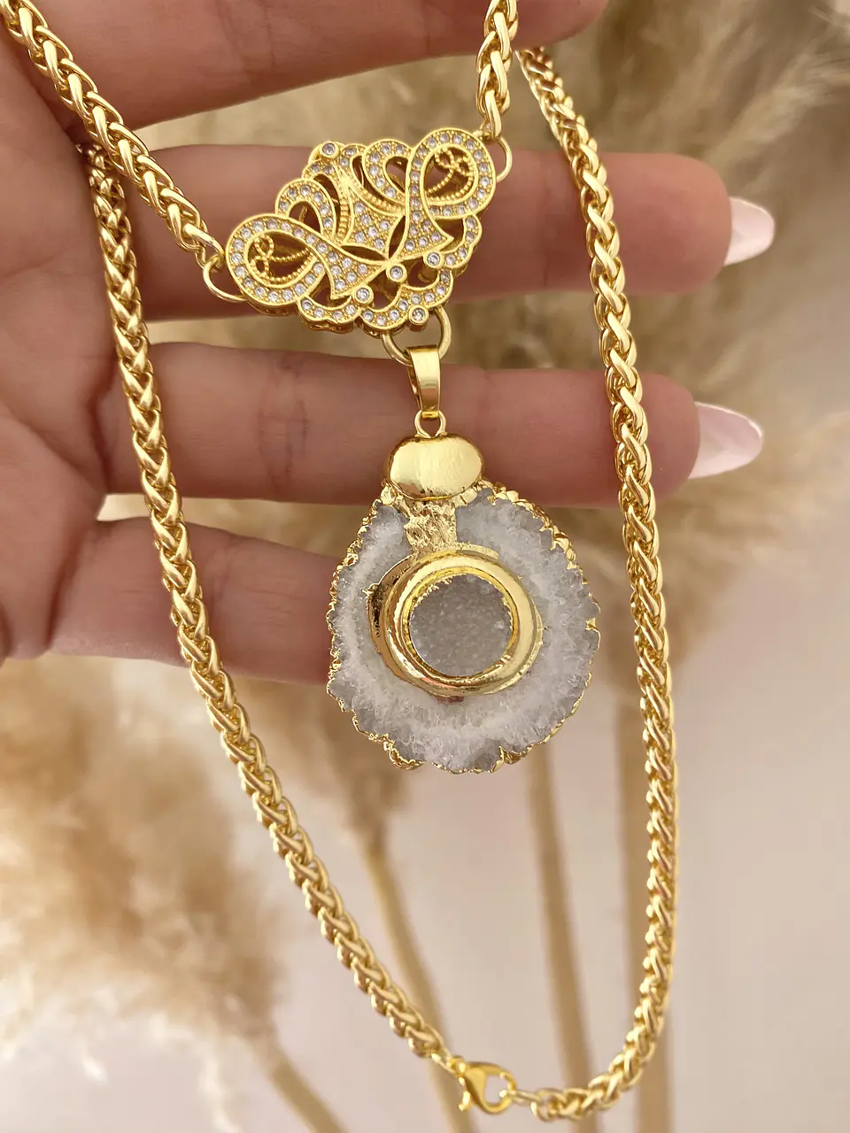 Collar Maxi Cuarzo Conector Barroco Gold  1