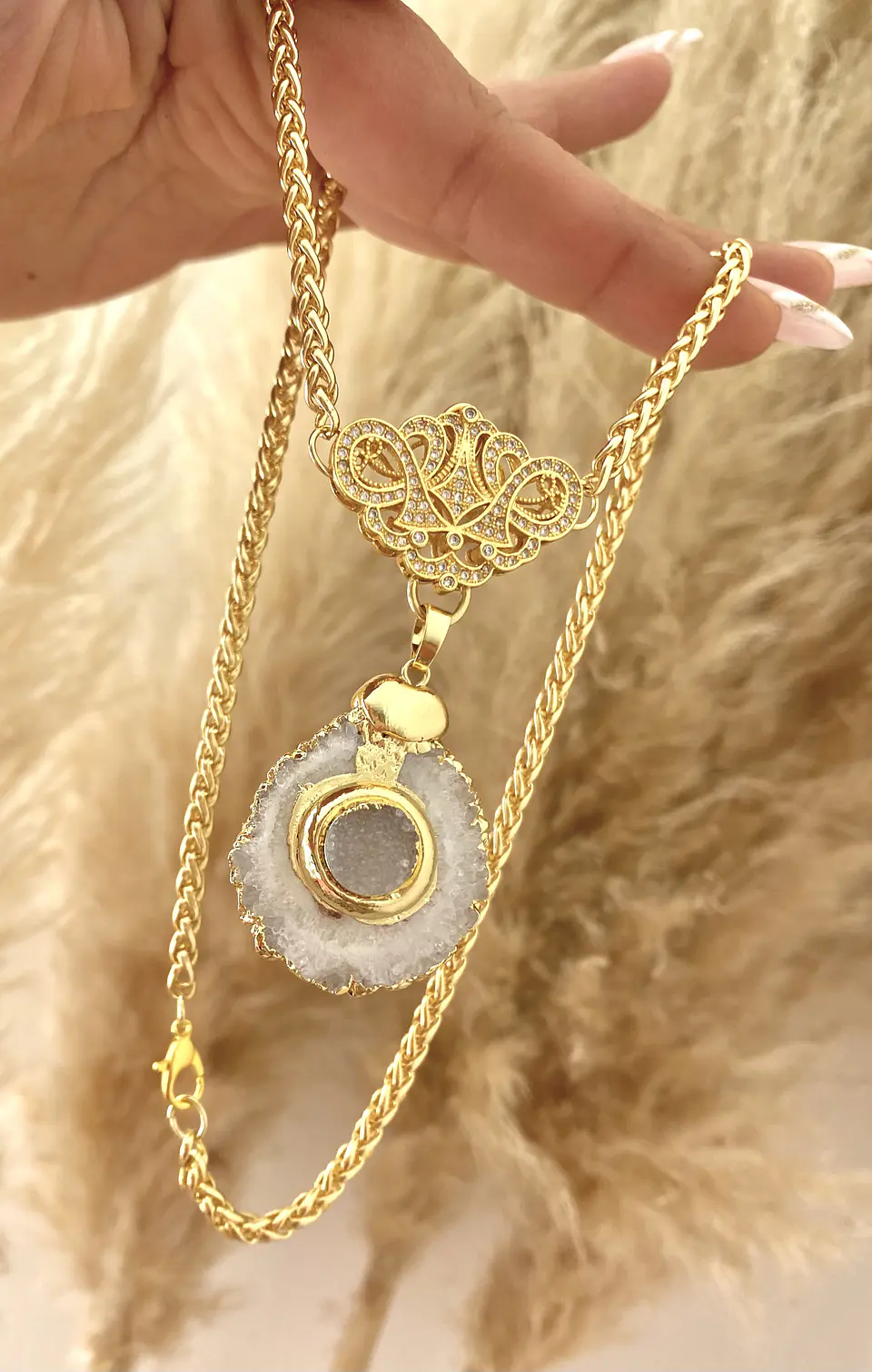 Collar Maxi Cuarzo Conector Barroco Gold  5