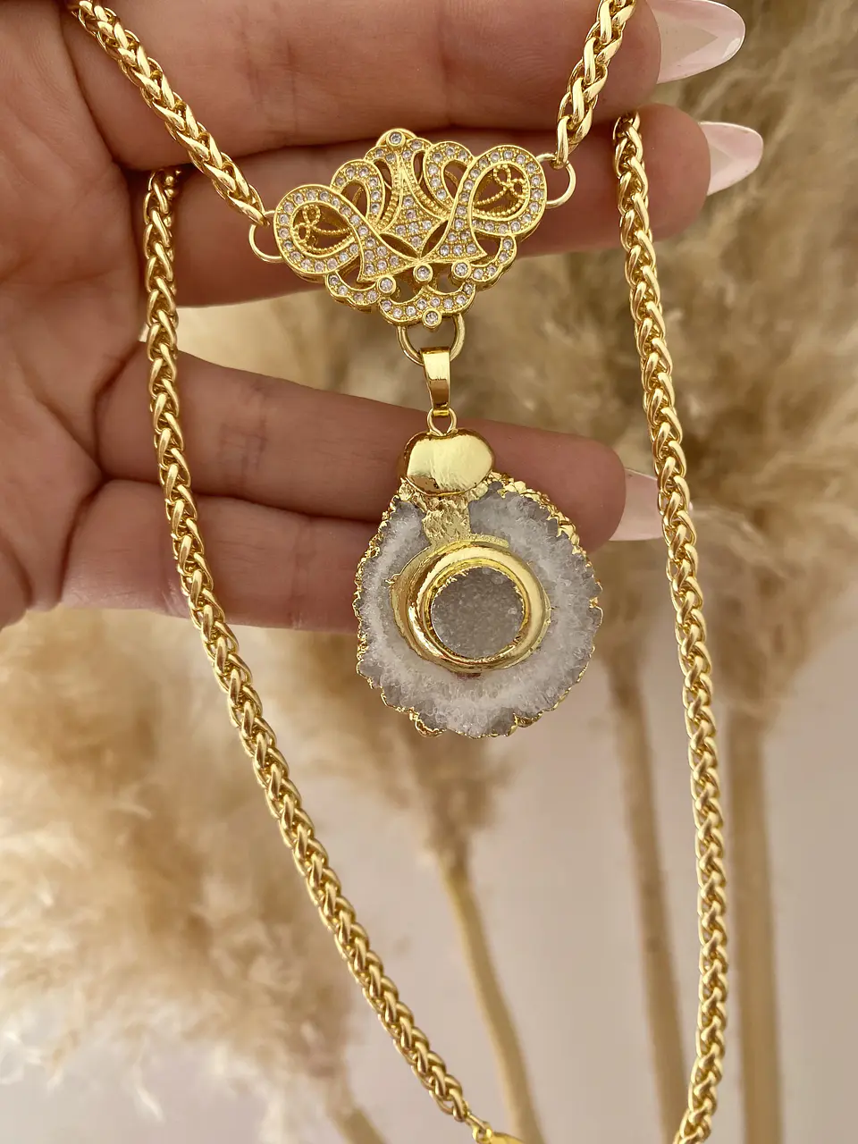 Collar Maxi Cuarzo Conector Barroco Gold  6