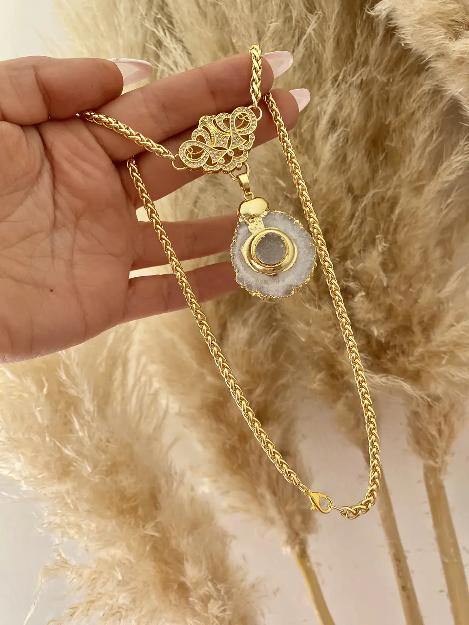 Collar Maxi Cuarzo Conector Barroco Gold  7