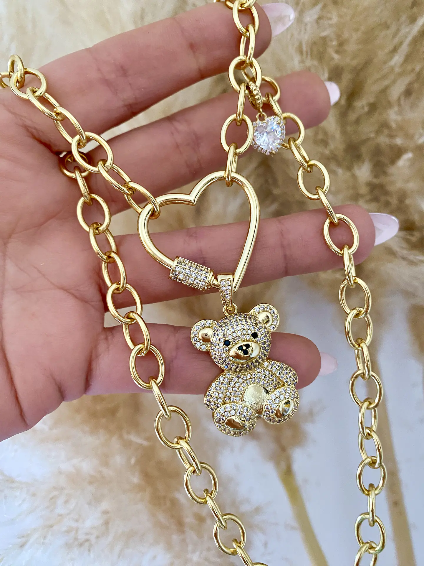 Collar osito Circones Conector Corazón Gold 1