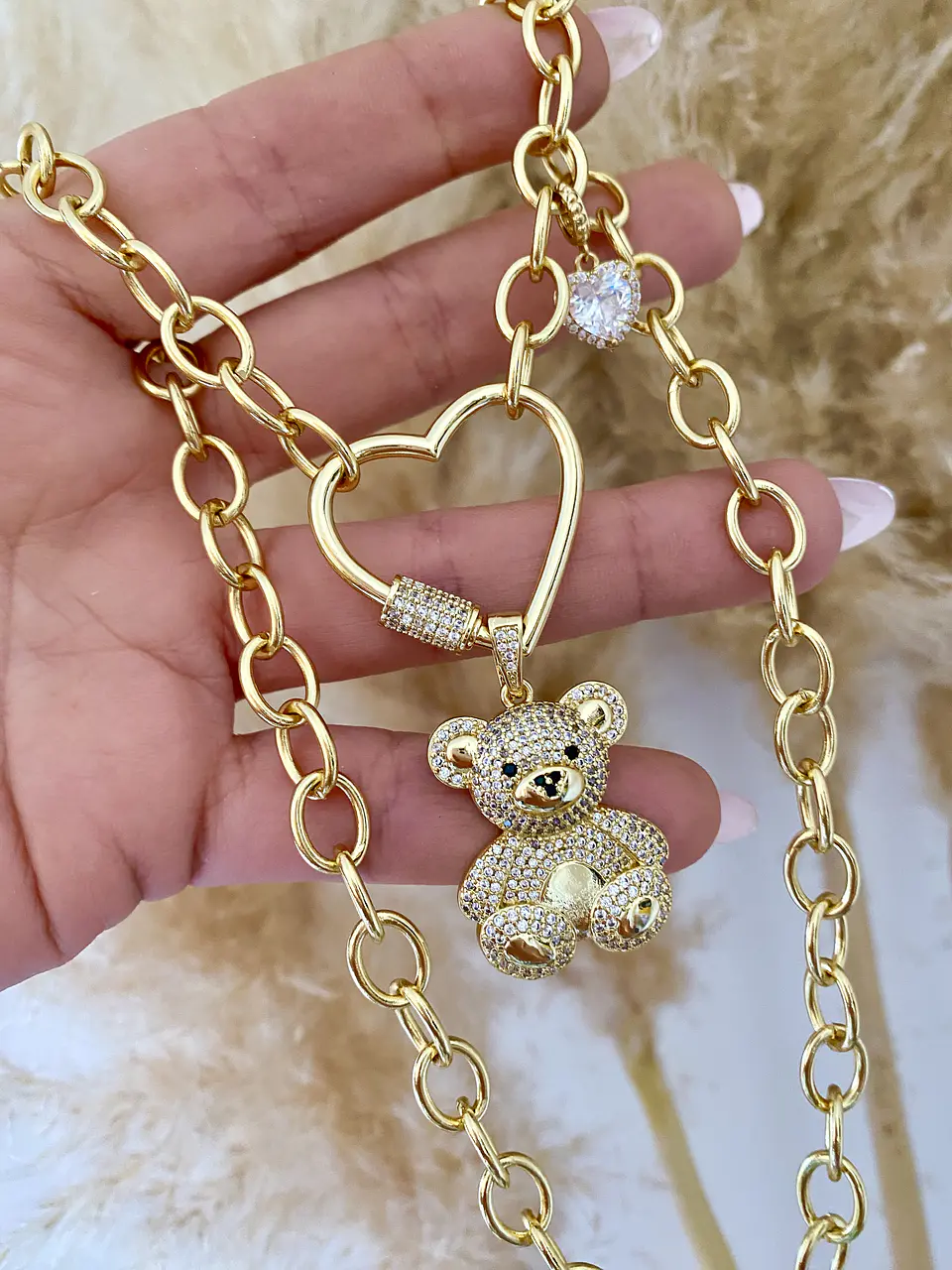 Collar osito Circones Conector Corazón Gold 1