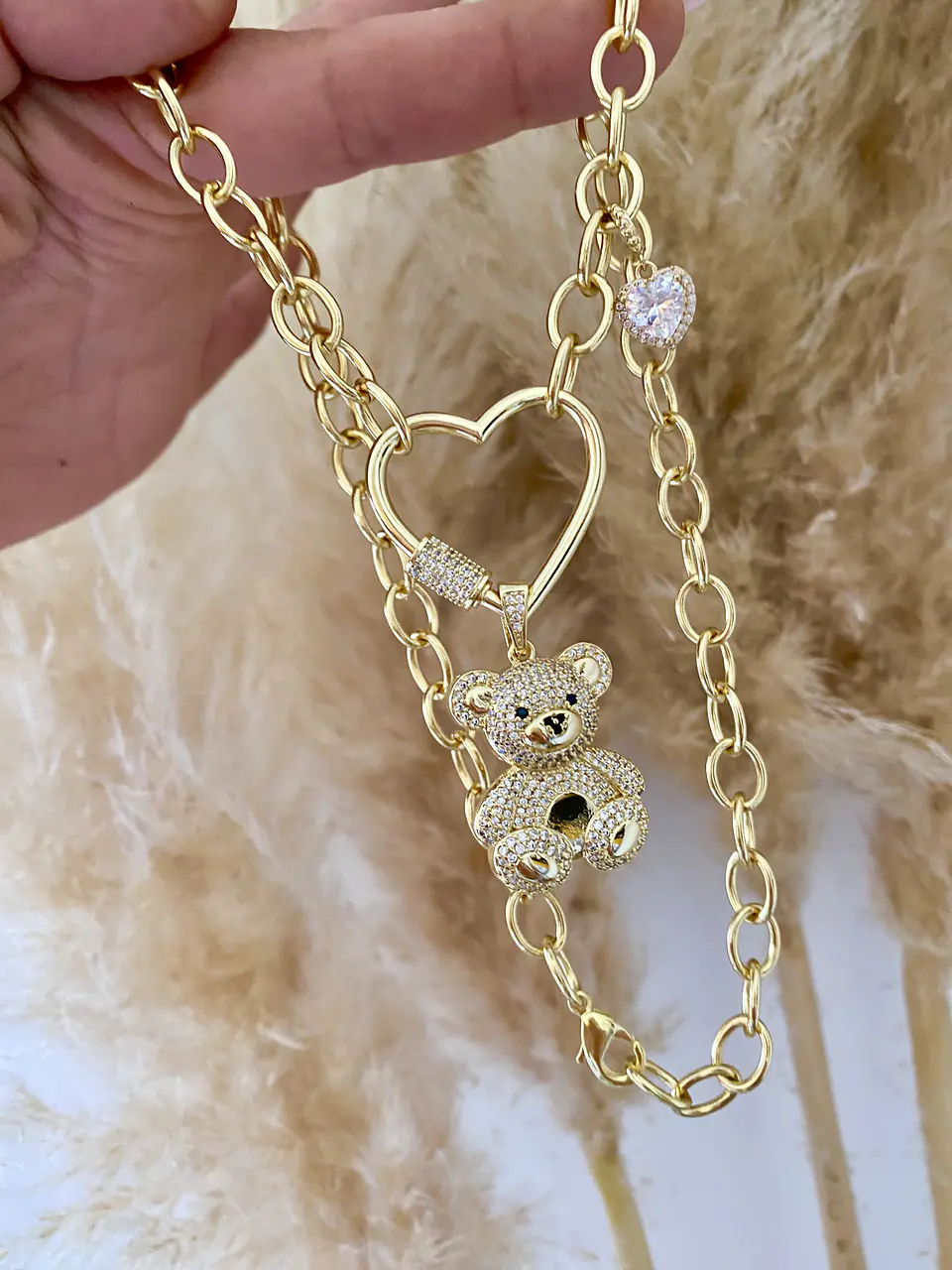 Collar osito Circones Conector Corazón Gold 2