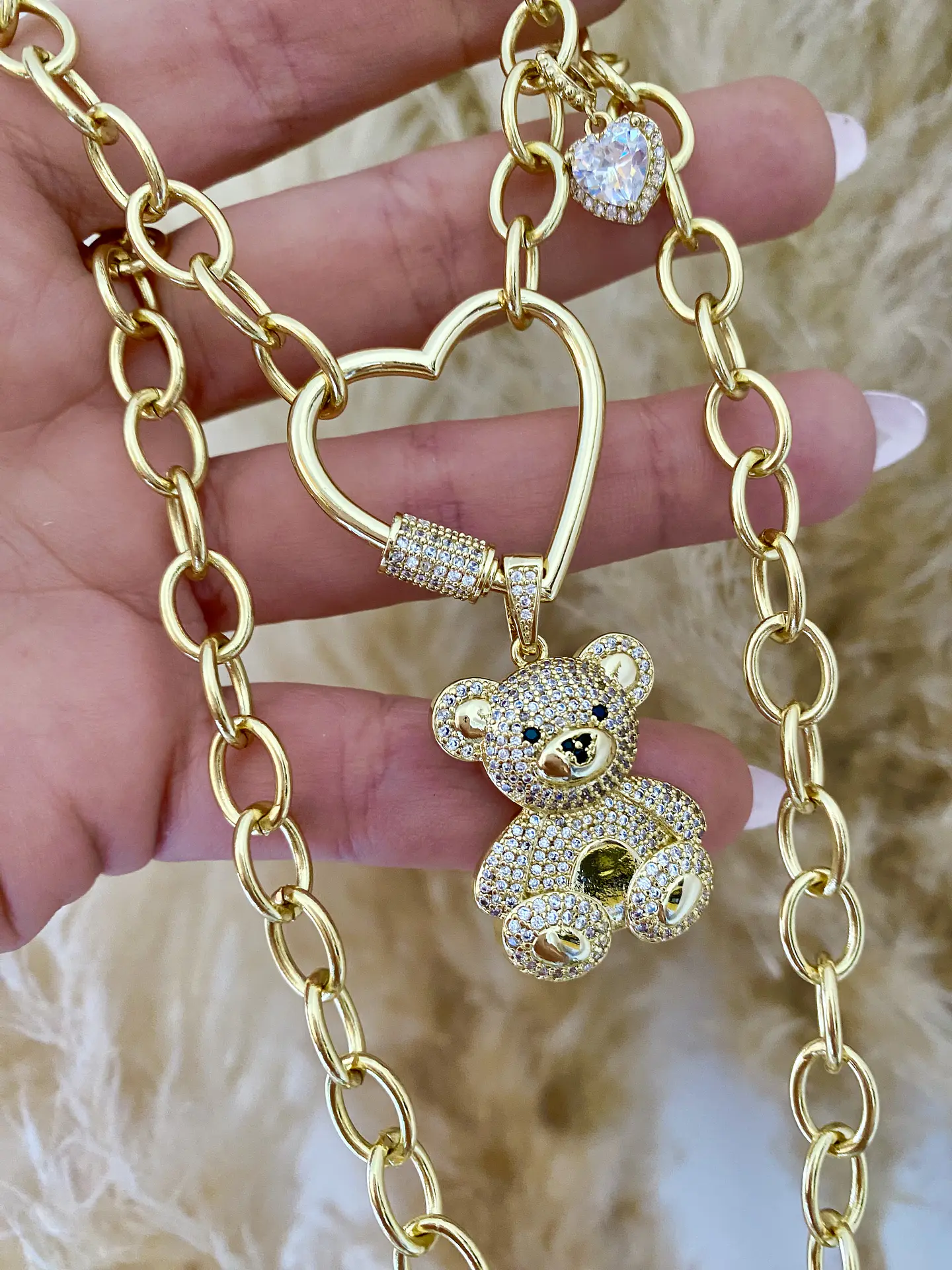 Collar osito Circones Conector Corazón Gold 4