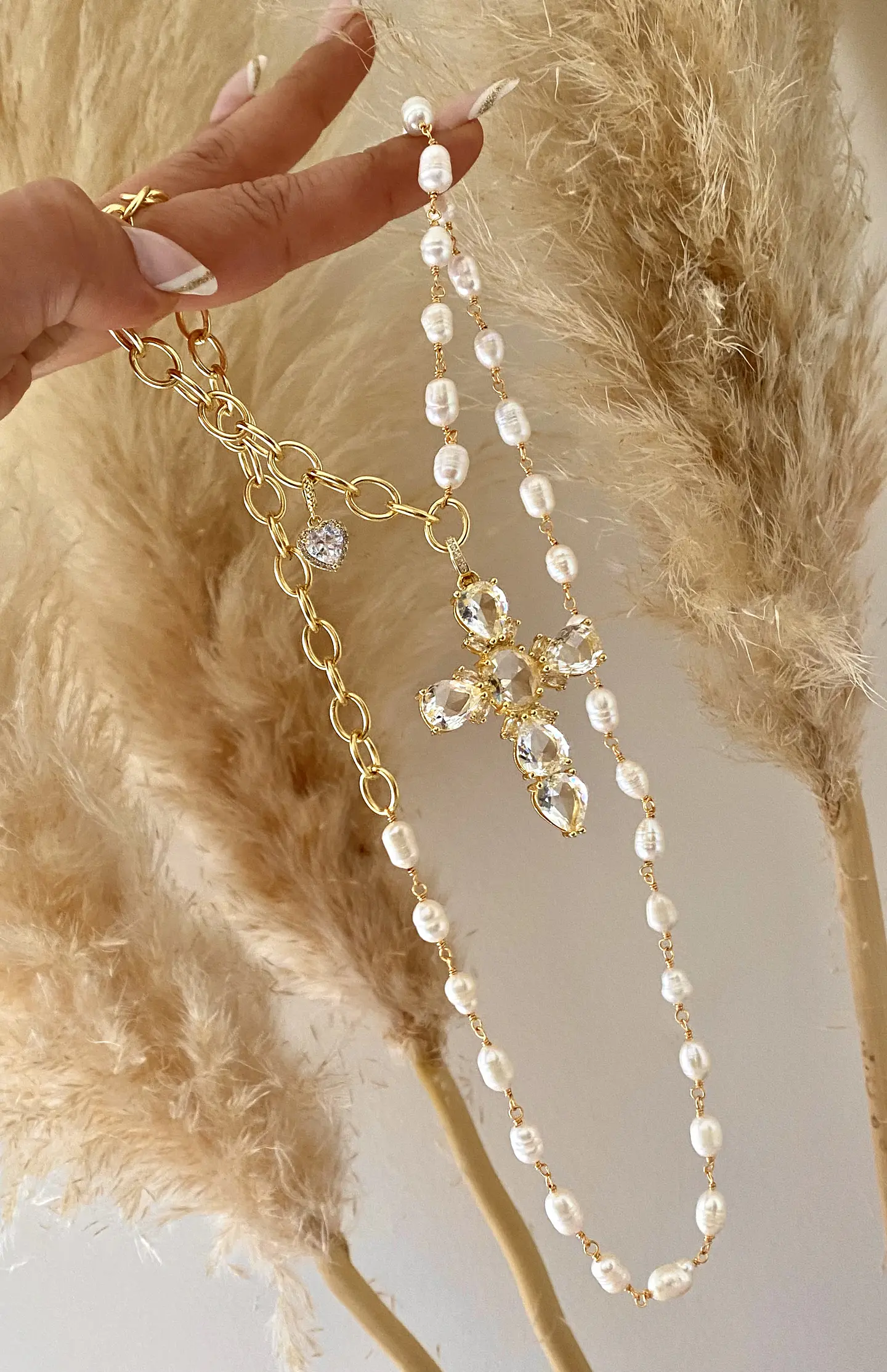 Collar XL  Maxi Cruz Cristal Perlas 6