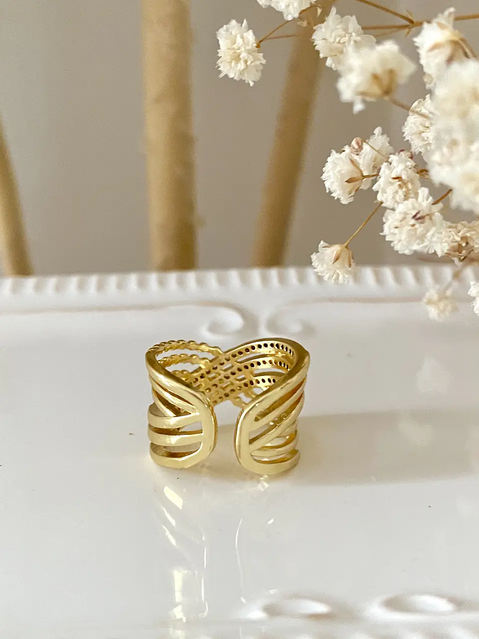 Anillo Entrelazado Circones y bolitas Gold  6