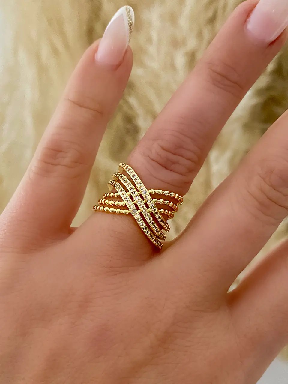 Anillo Entrelazado Circones y bolitas Gold  5