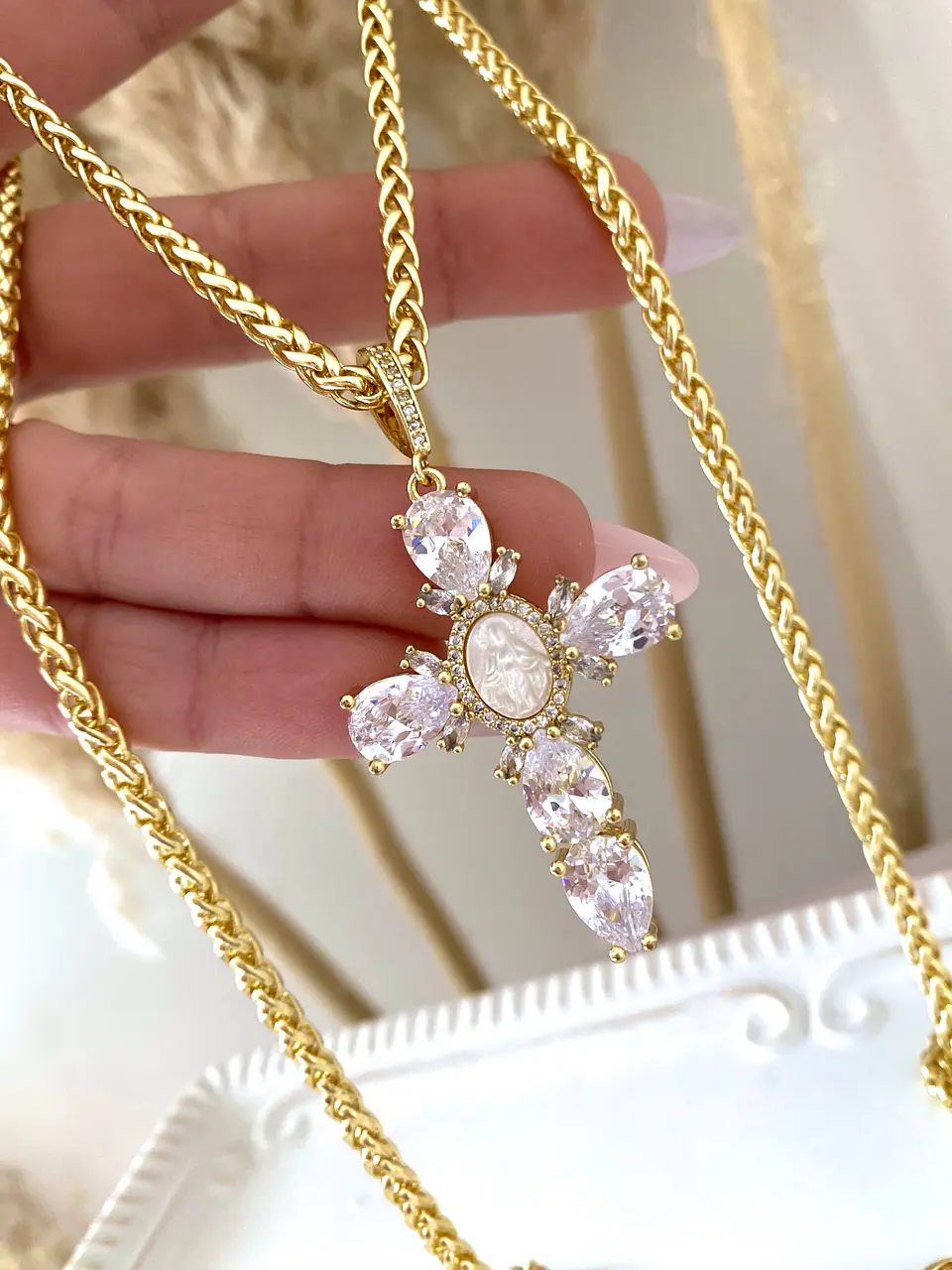 Collar XL Maxi  Cruz Cristales Gold 1