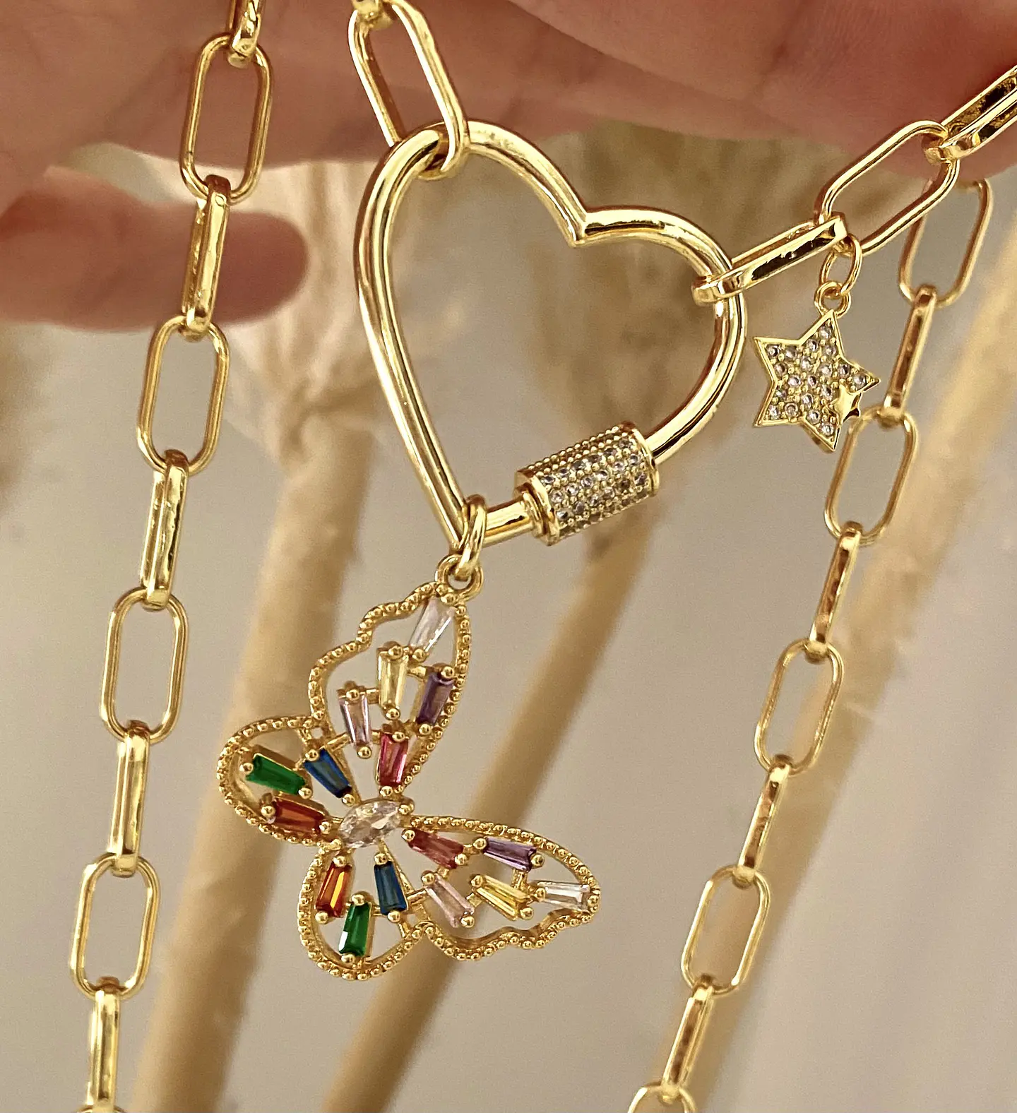 Collar Mariposa Cristales Conector Corazón Gold 1