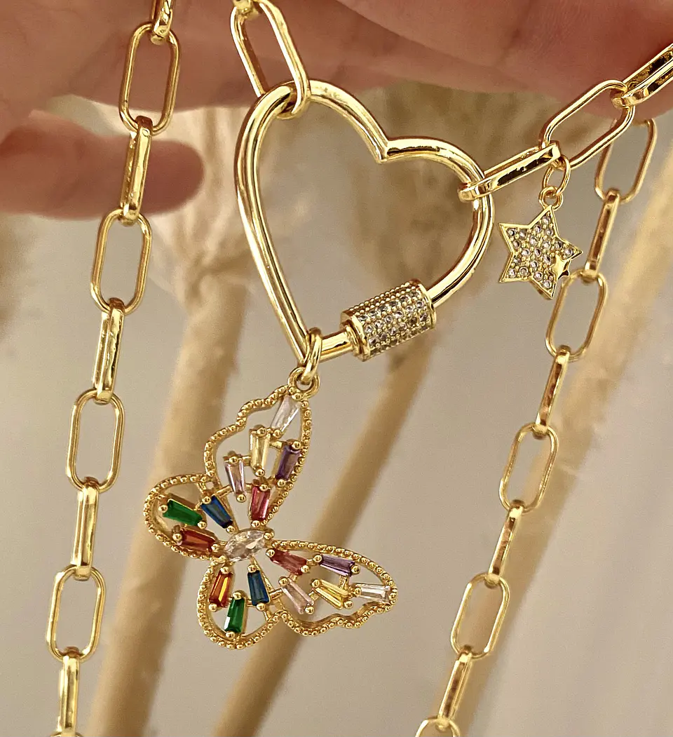 Collar Mariposa Cristales Conector Corazón Gold 1