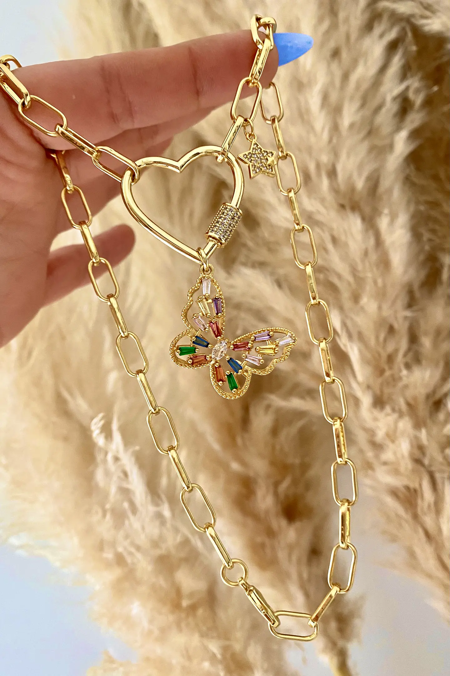 Collar Mariposa Cristales Conector Corazón Gold 3