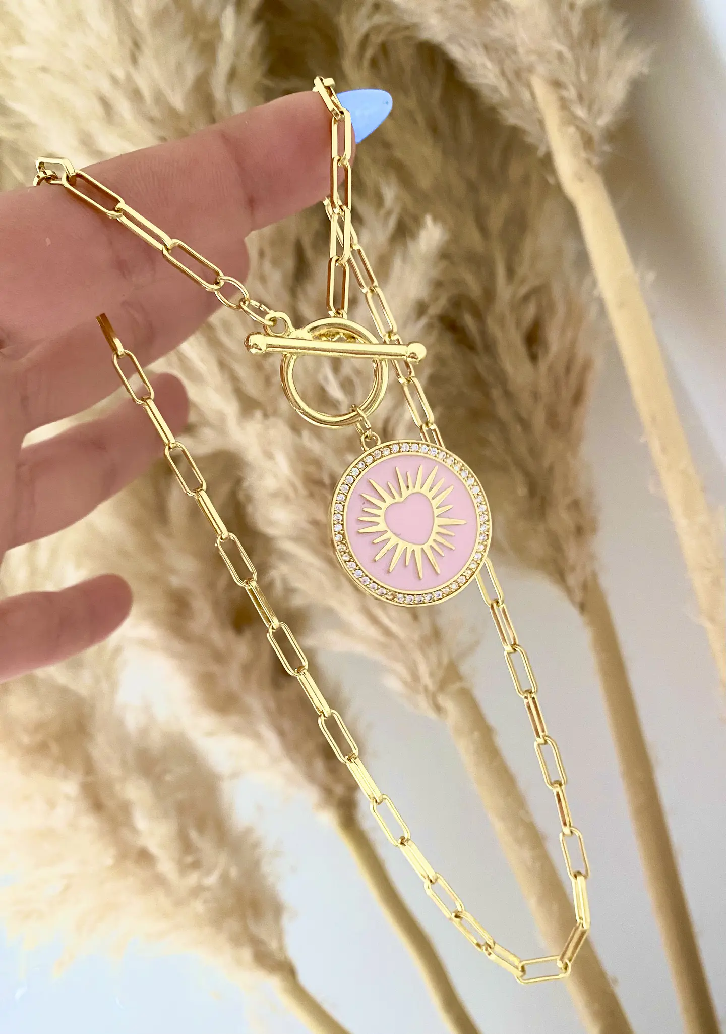 Collar Medalla Corazón Esmaltada Rosa Gold 2