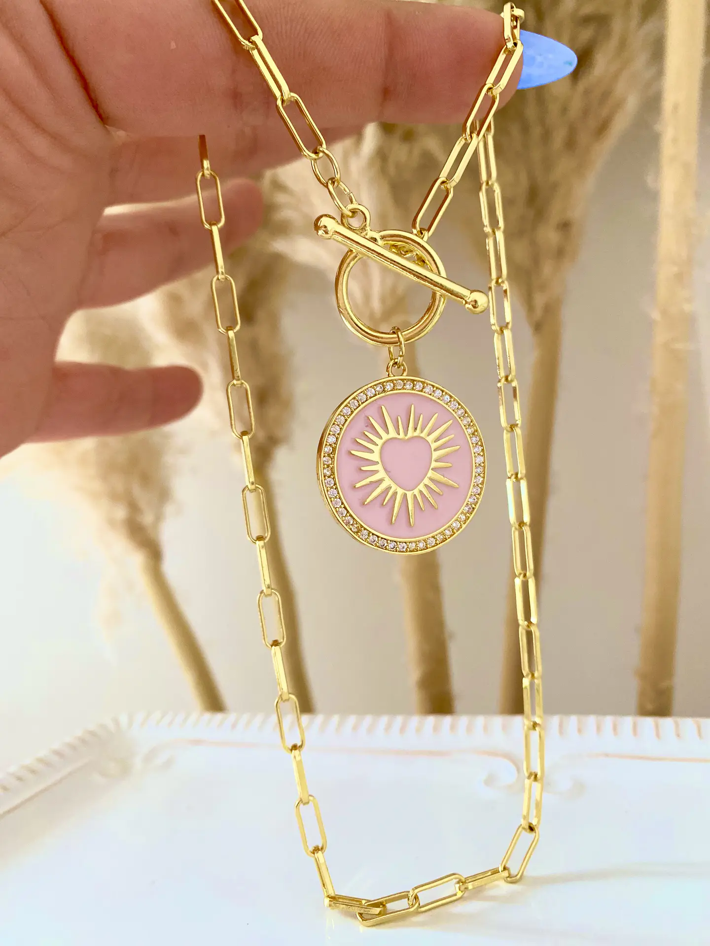 Collar Medalla Corazón Esmaltada Rosa Gold 4
