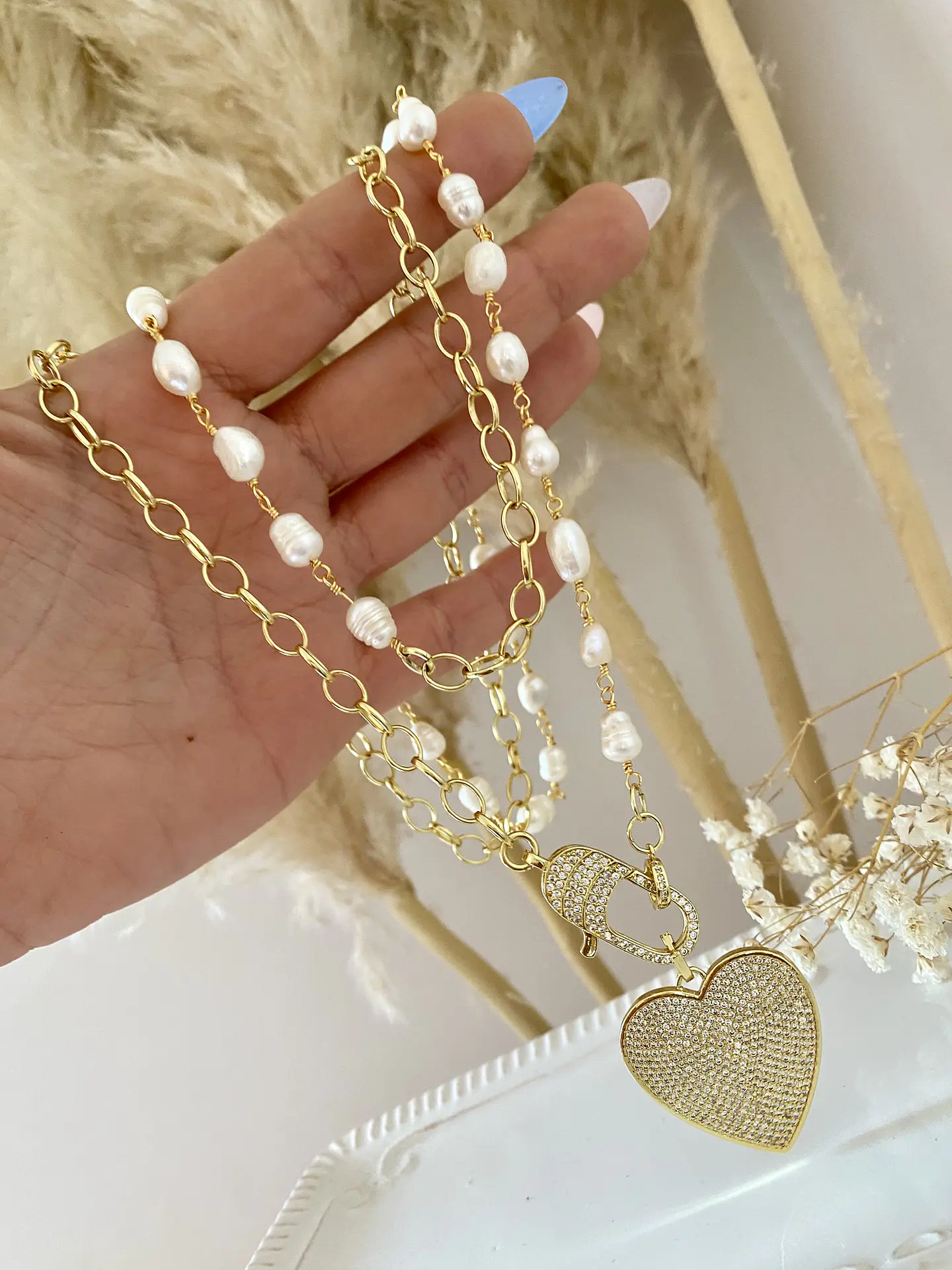 Collar XL  Corazón Perlas Broche Circones  1