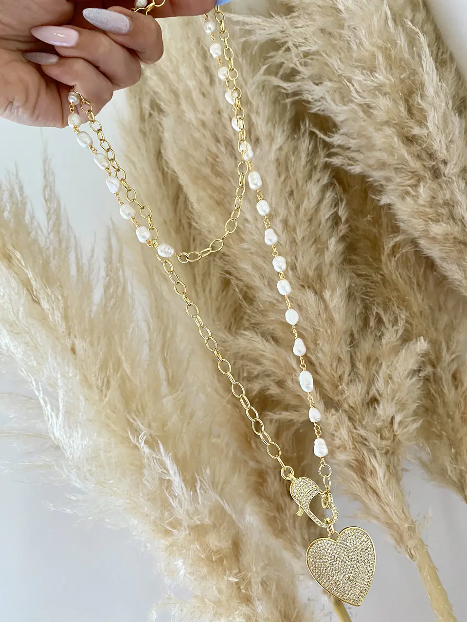 Collar XL  Corazón Perlas Broche Circones  2