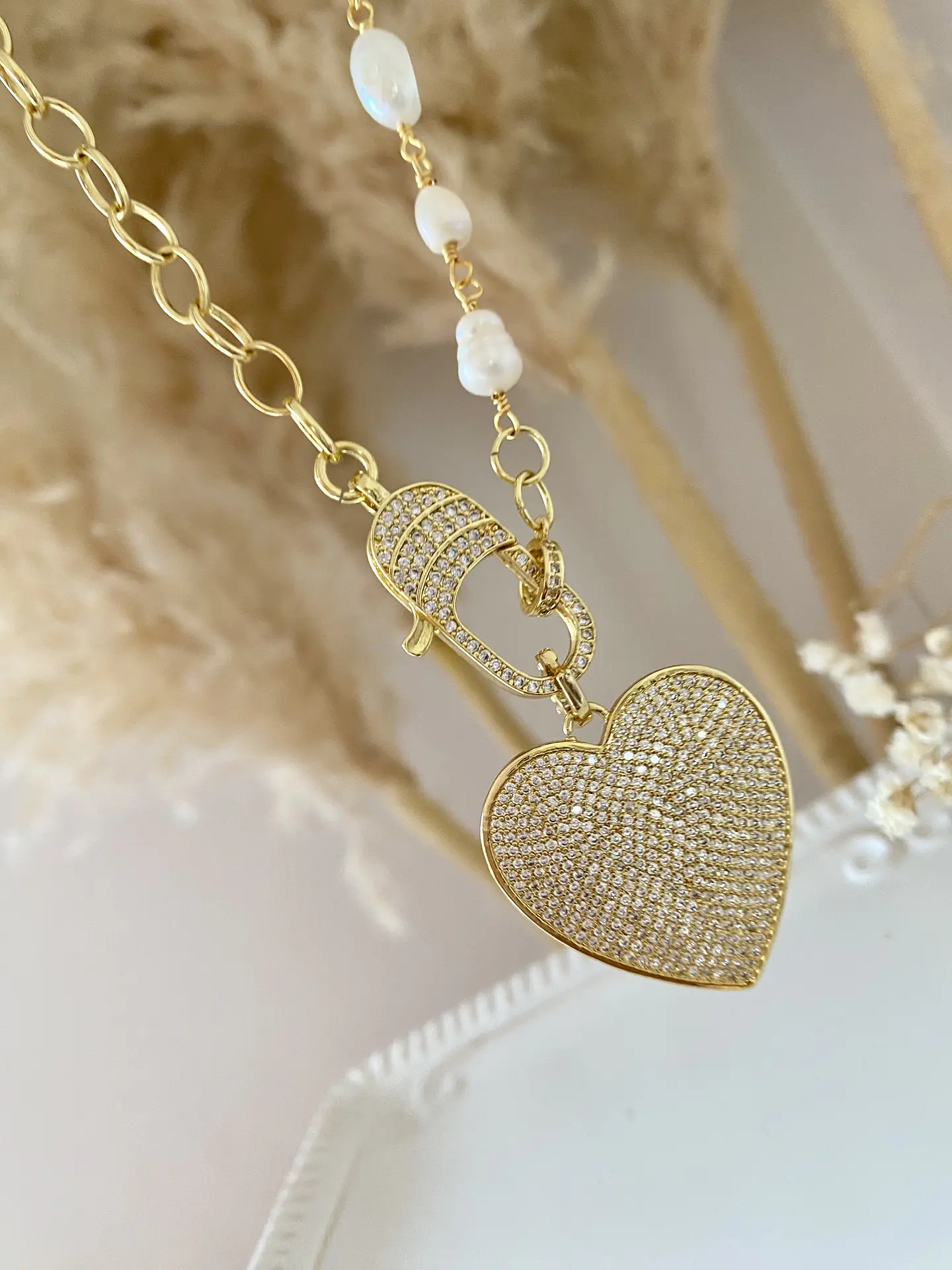 Collar XL  Corazón Perlas Broche Circones  5