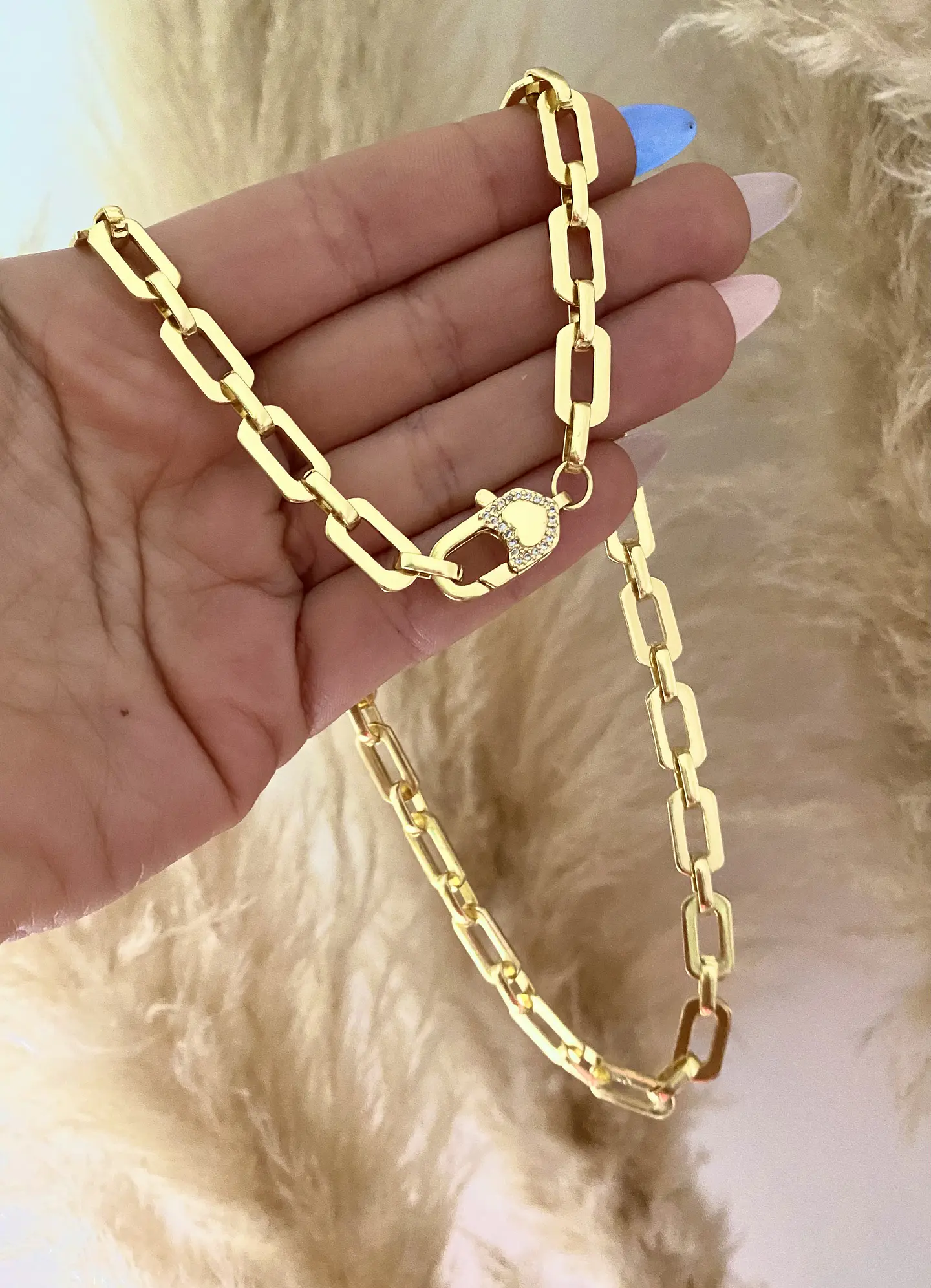 Collar eslabones Aplanados broche corazón  2