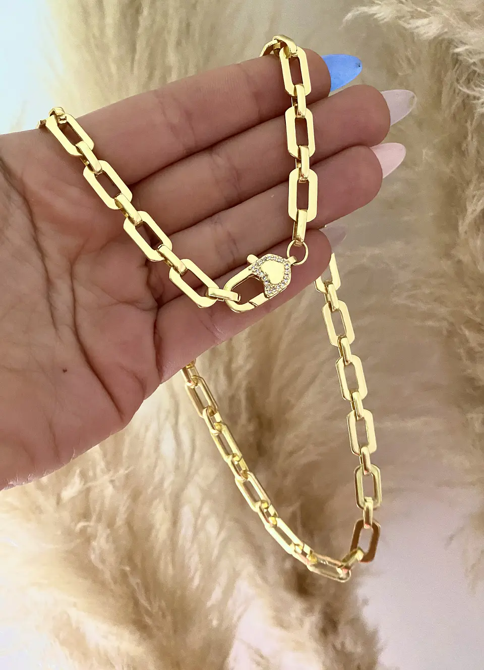 Collar eslabones Aplanados broche corazón  2