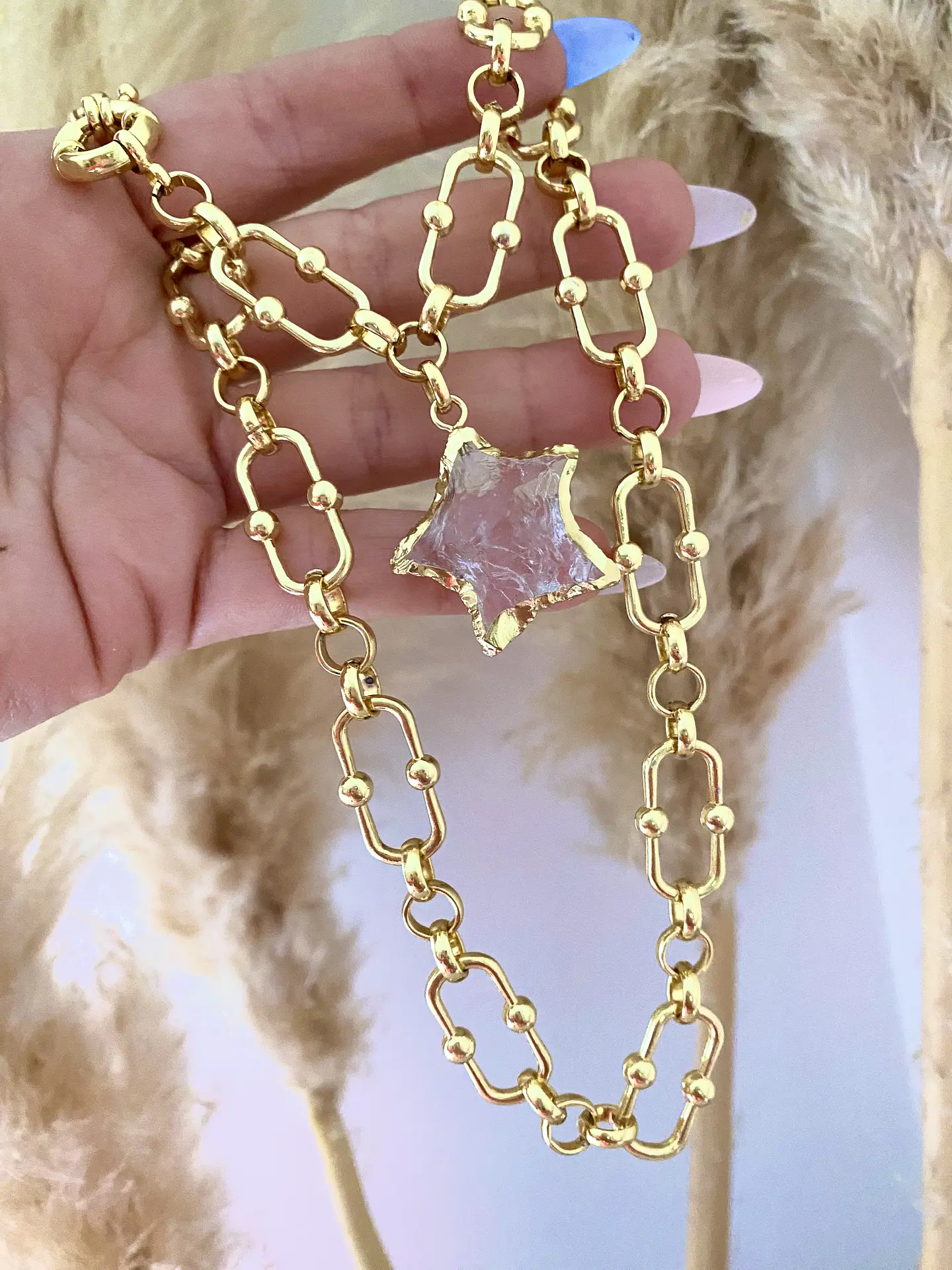 Collar Estrella Cuarzo Eslabones mixtos Gold 2