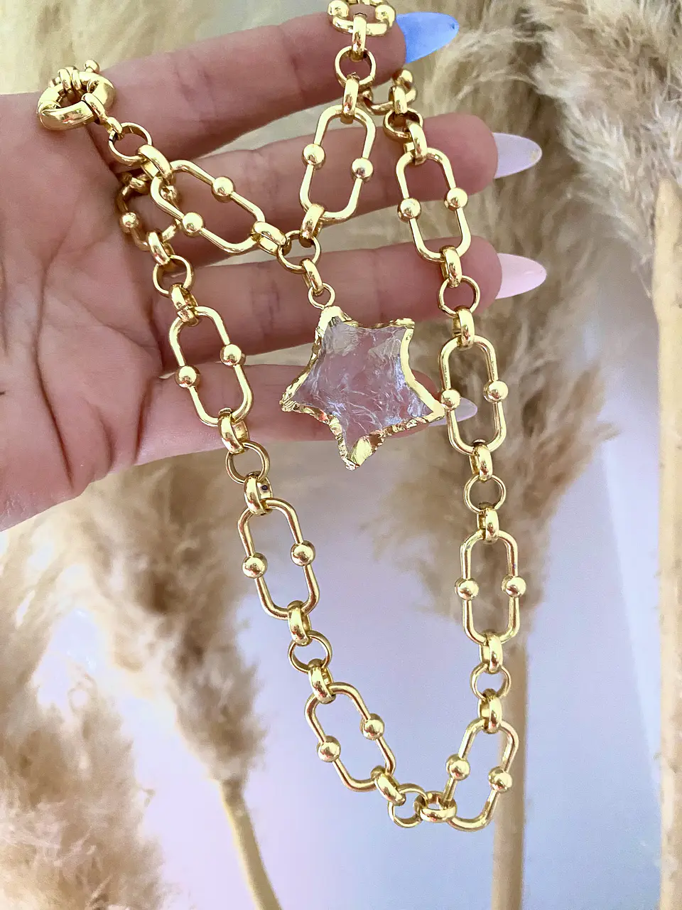 Collar Estrella Cuarzo Eslabones mixtos Gold 2