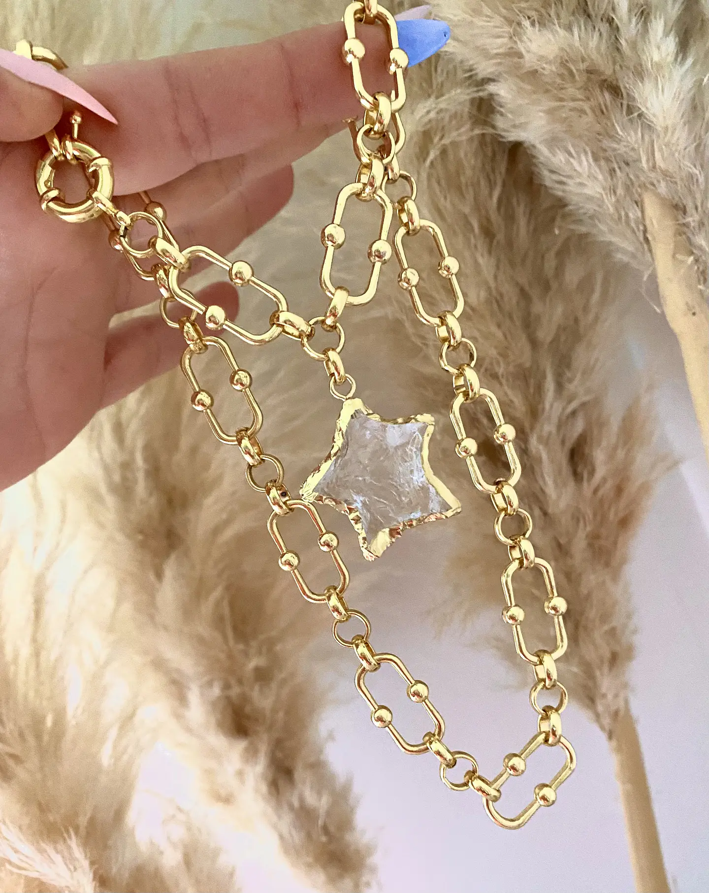 Collar Estrella Cuarzo Eslabones mixtos Gold 1