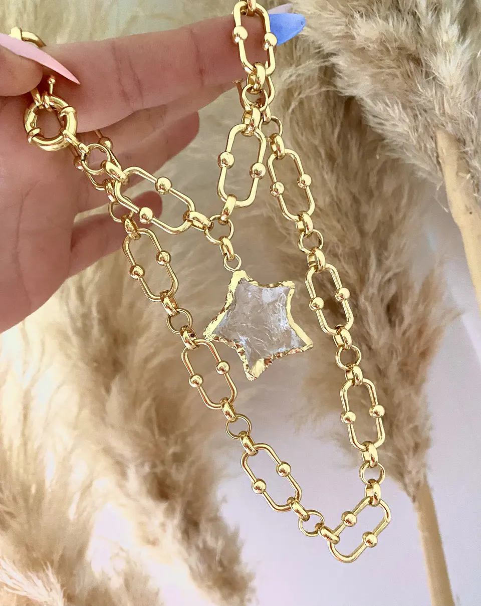 Collar Estrella Cuarzo Eslabones mixtos Gold 1