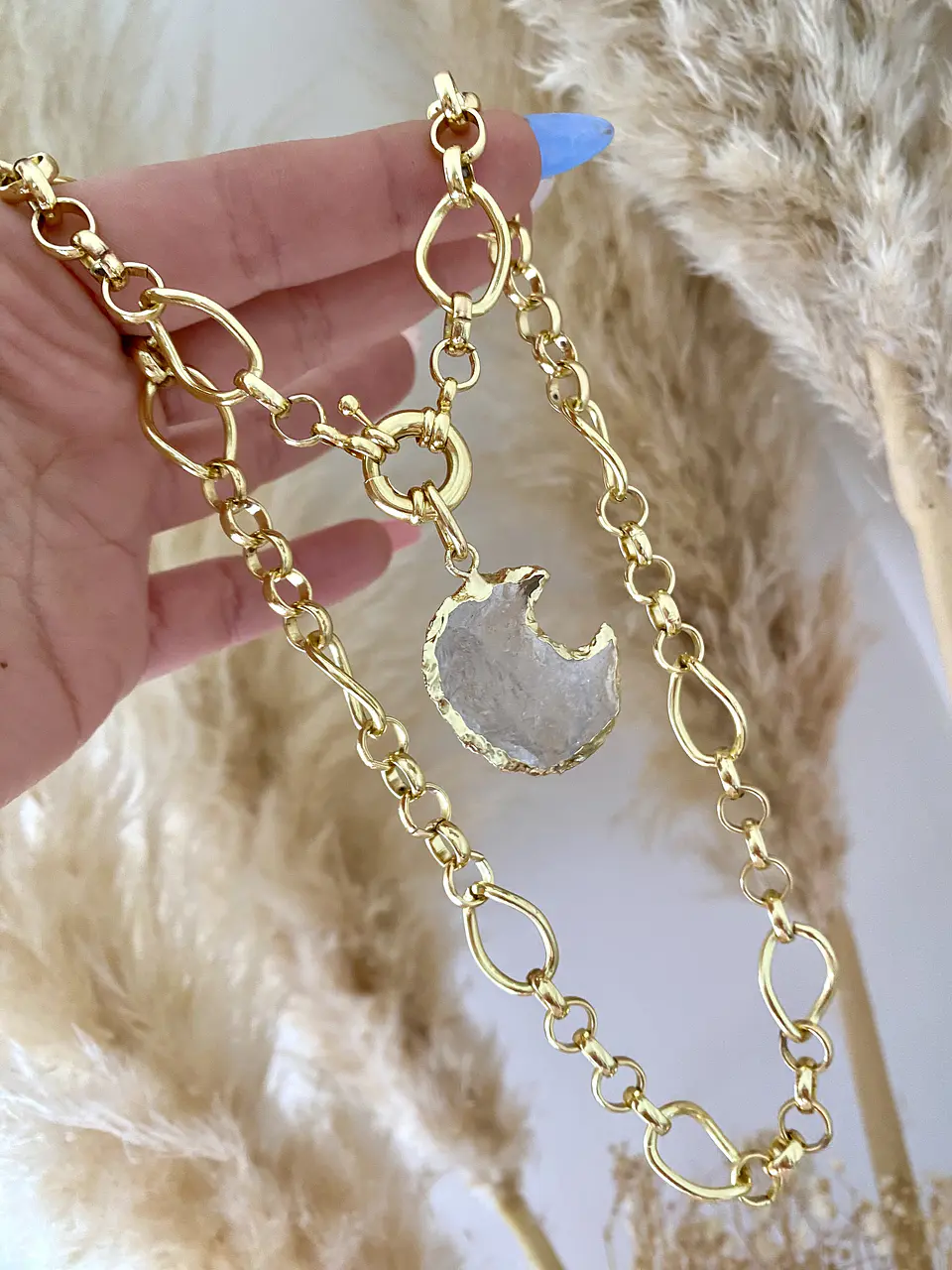 Collar Luna Cuarzo Maxi eslabones mixtos  1