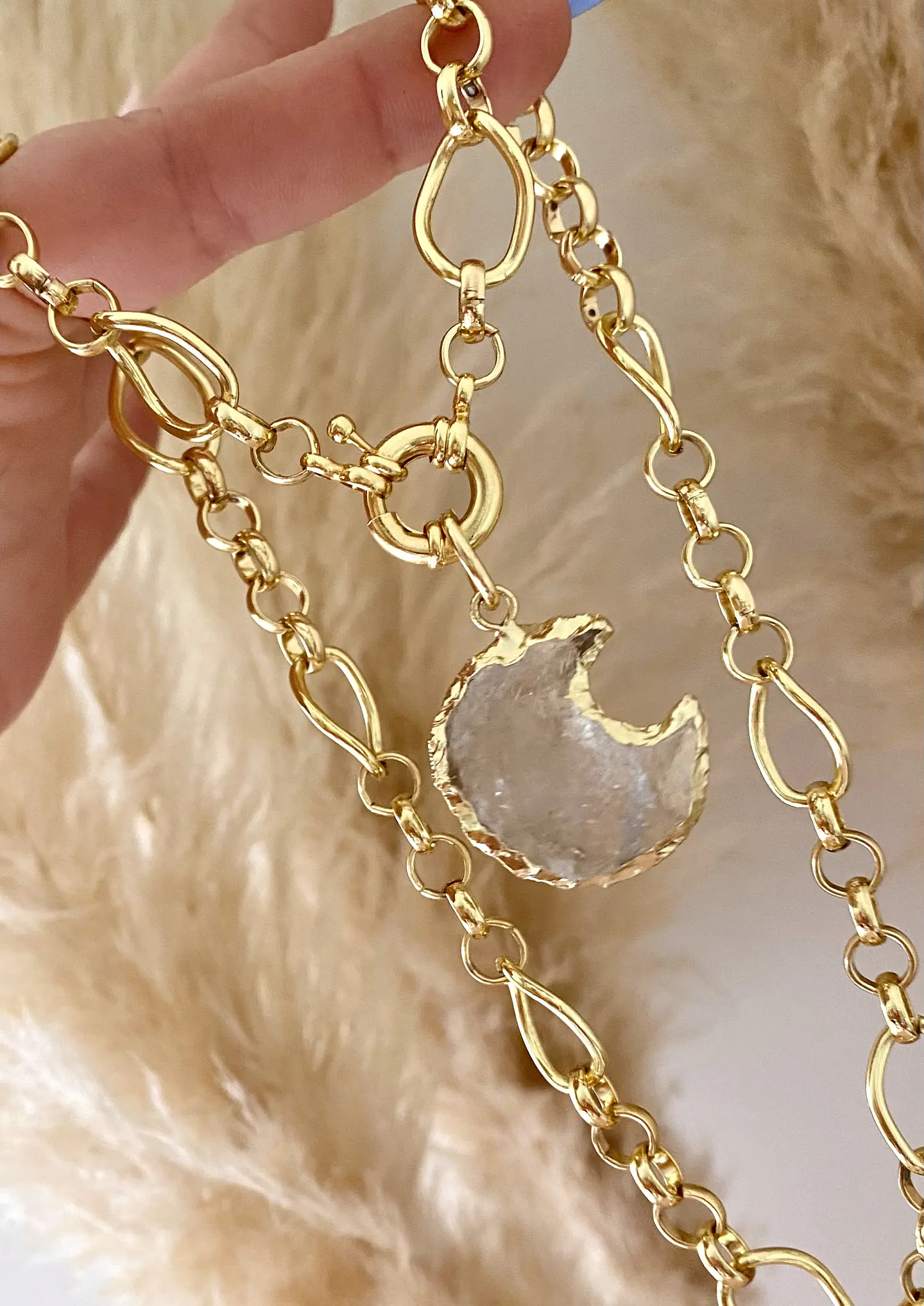 Collar Luna Cuarzo Maxi eslabones mixtos  5