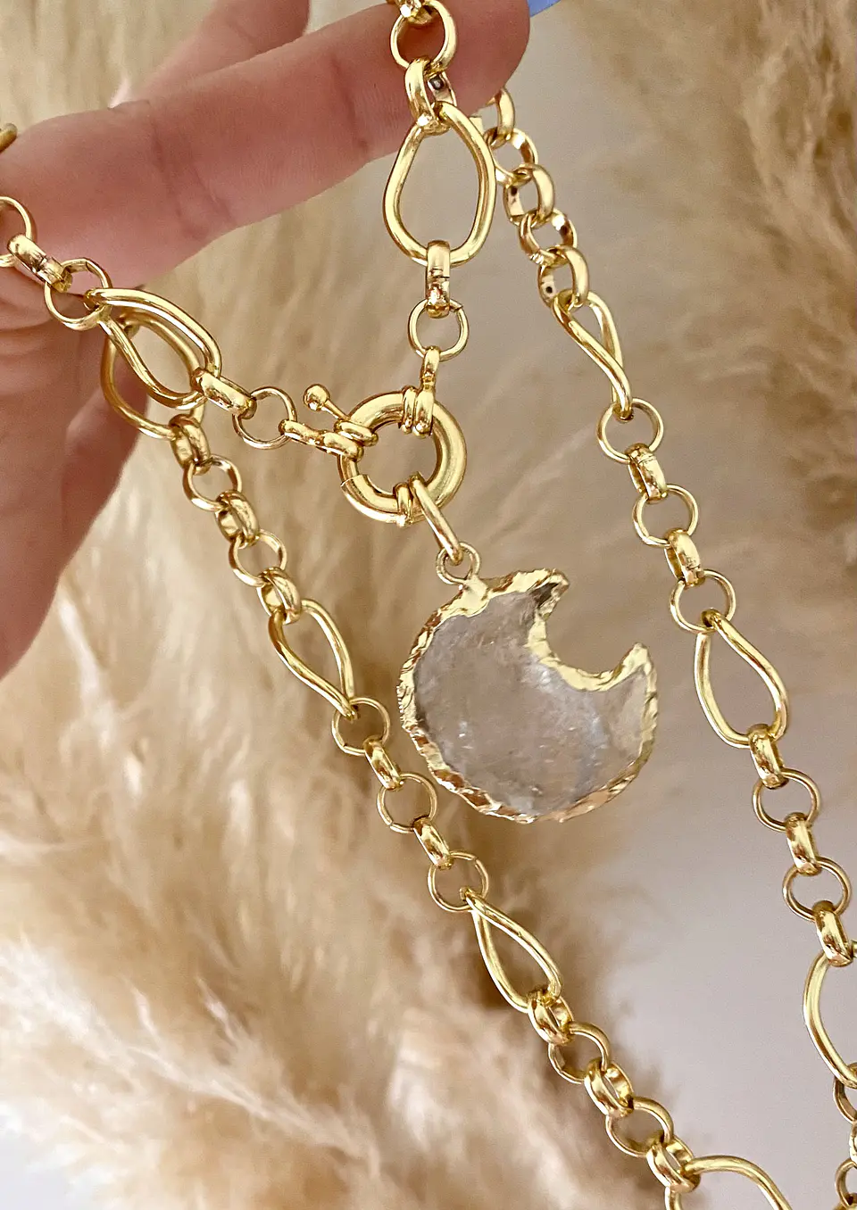 Collar Luna Cuarzo Maxi eslabones mixtos  5