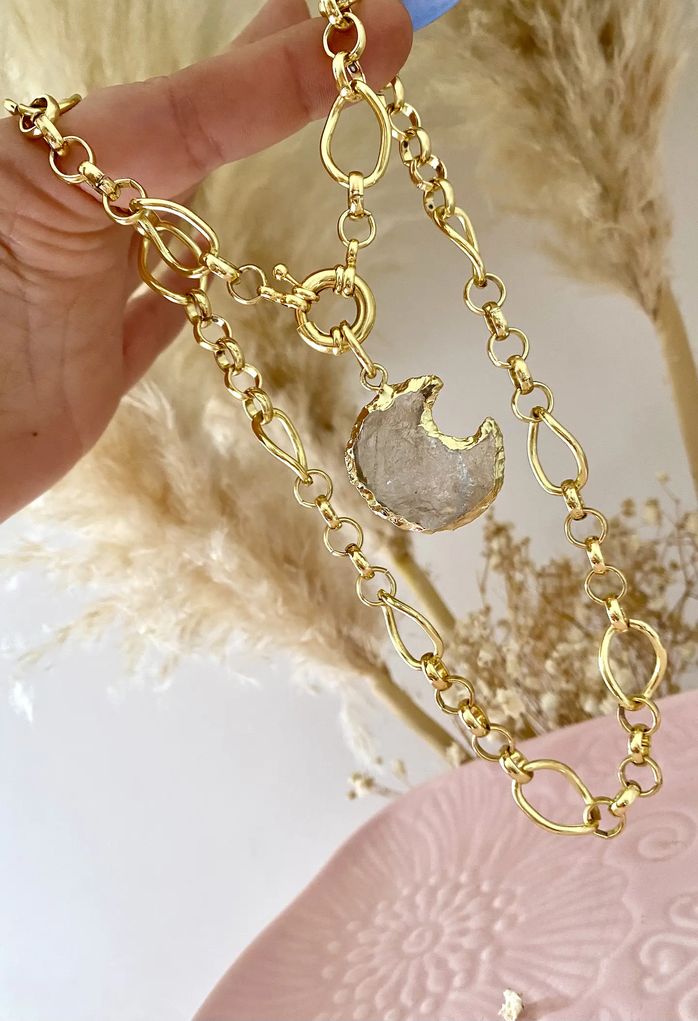 Collar Luna Cuarzo Maxi eslabones mixtos  3