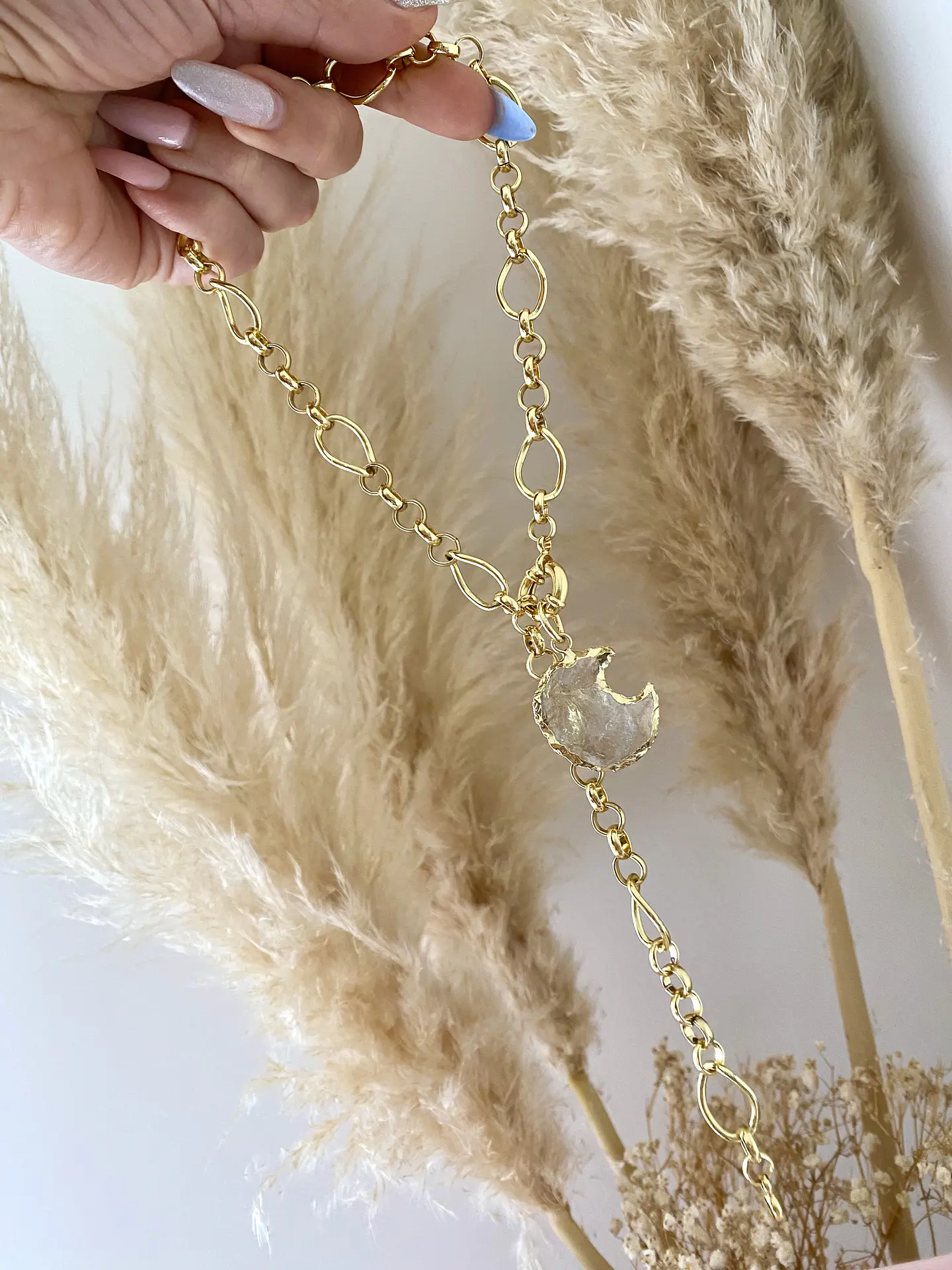 Collar Luna Cuarzo Maxi eslabones mixtos  4