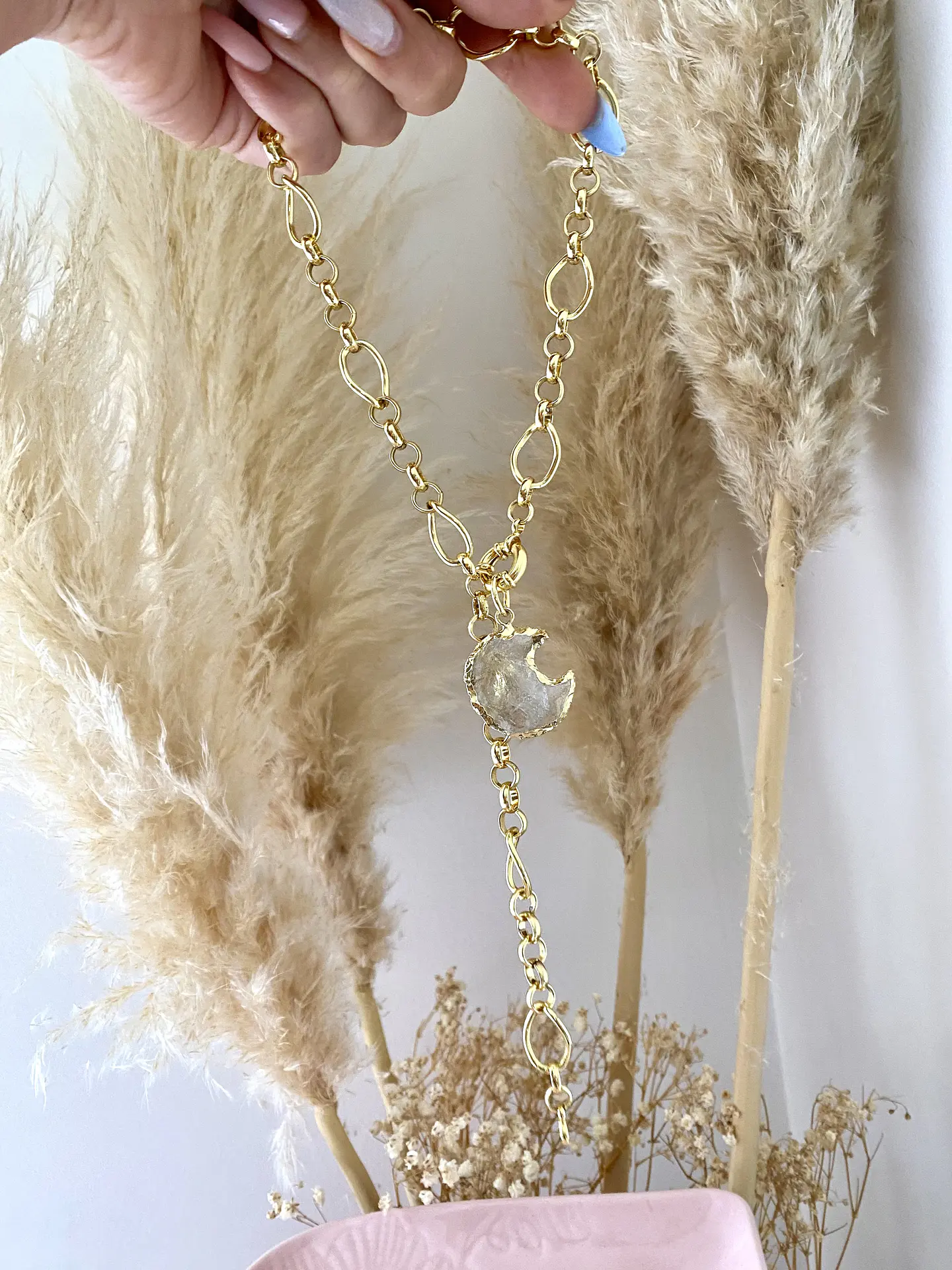 Collar Luna Cuarzo Maxi eslabones mixtos  2