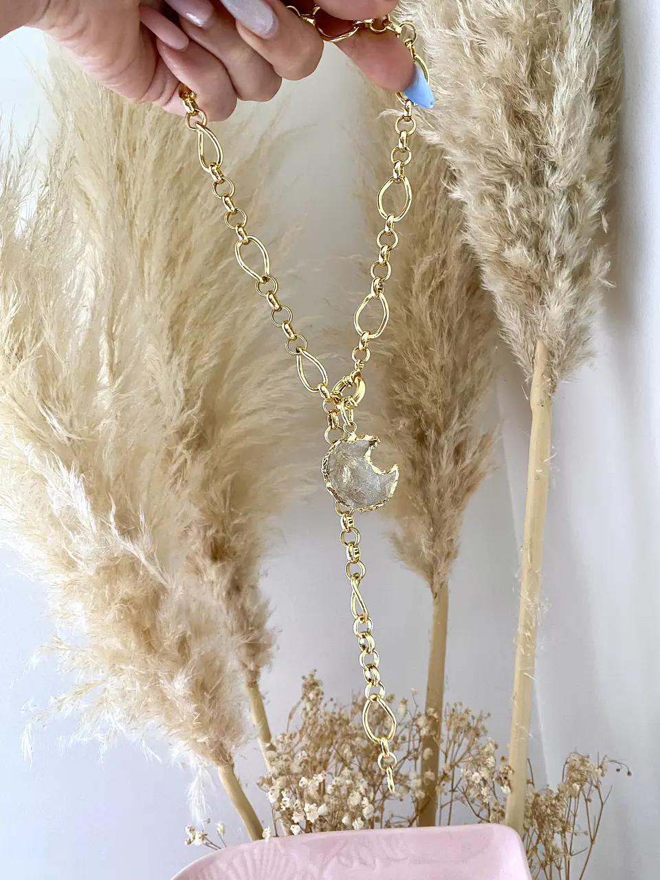 Collar Luna Cuarzo Maxi eslabones mixtos  2