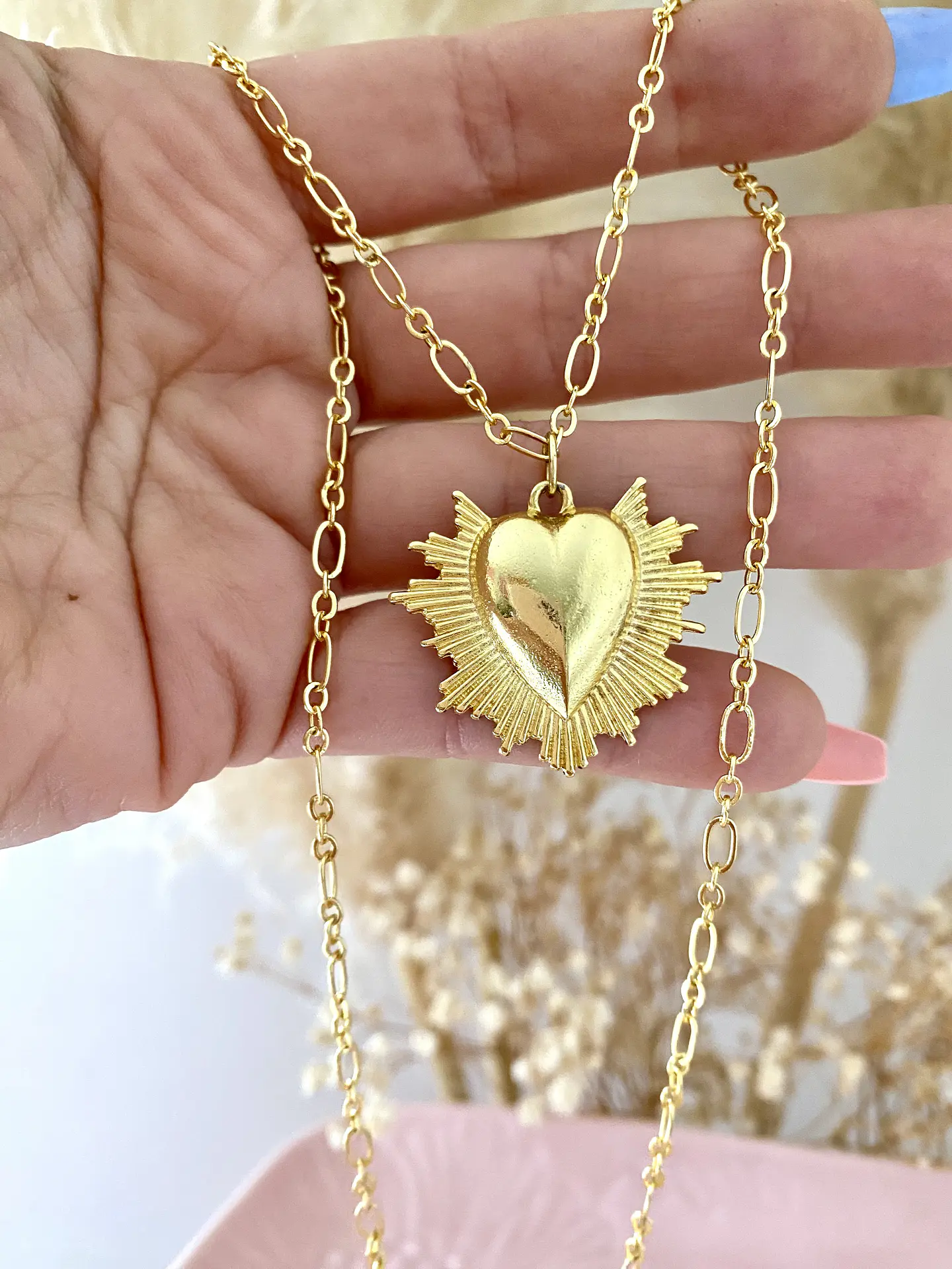 Collar Cadena mixta Corazón Rayos Gold 1