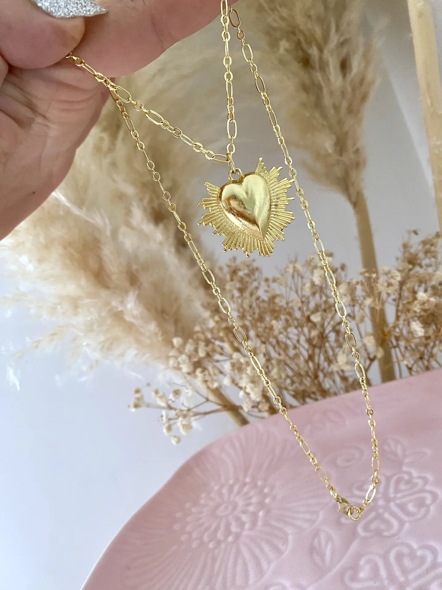 Collar Cadena mixta Corazón Rayos Gold 2