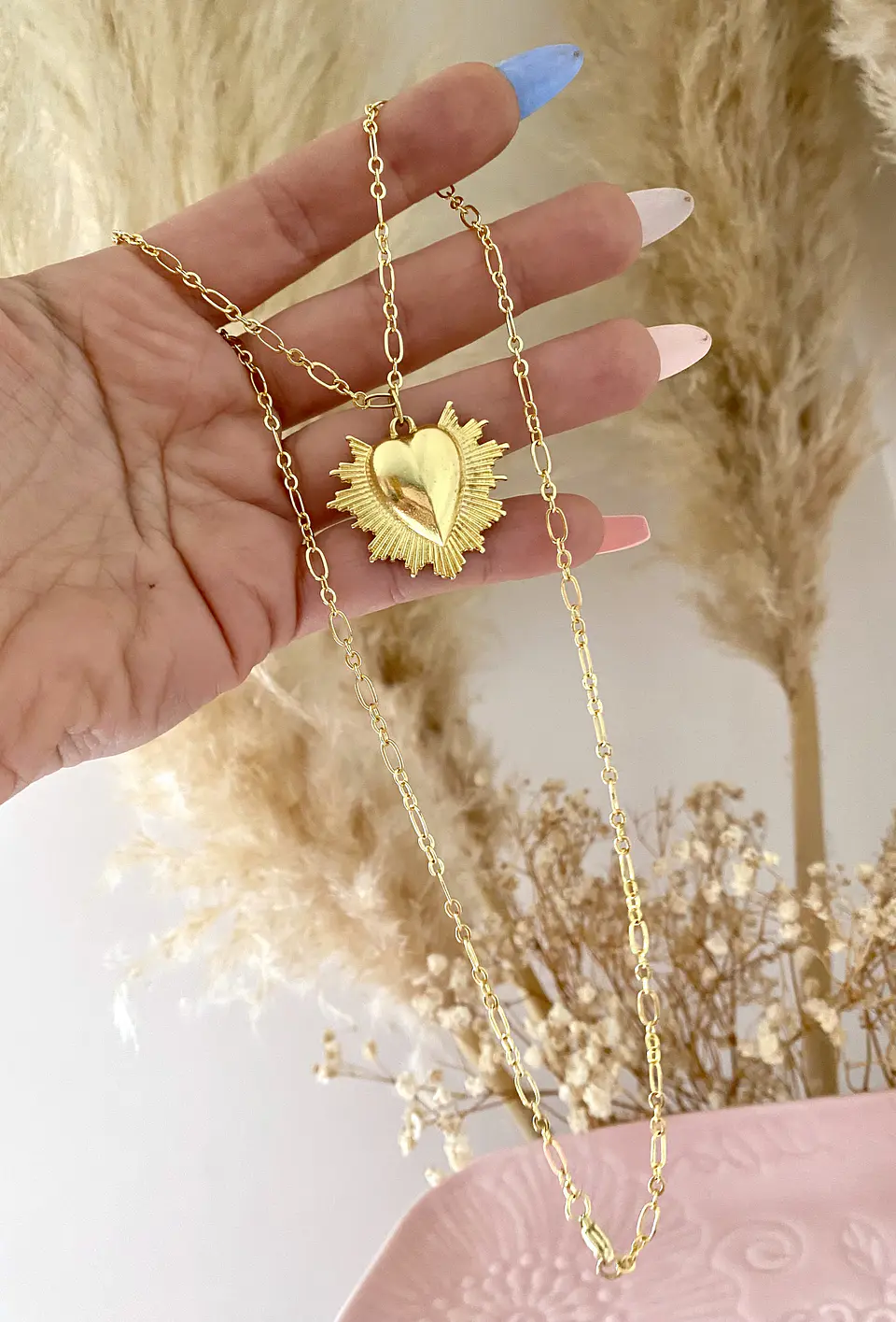 Collar Cadena mixta Corazón Rayos Gold 3