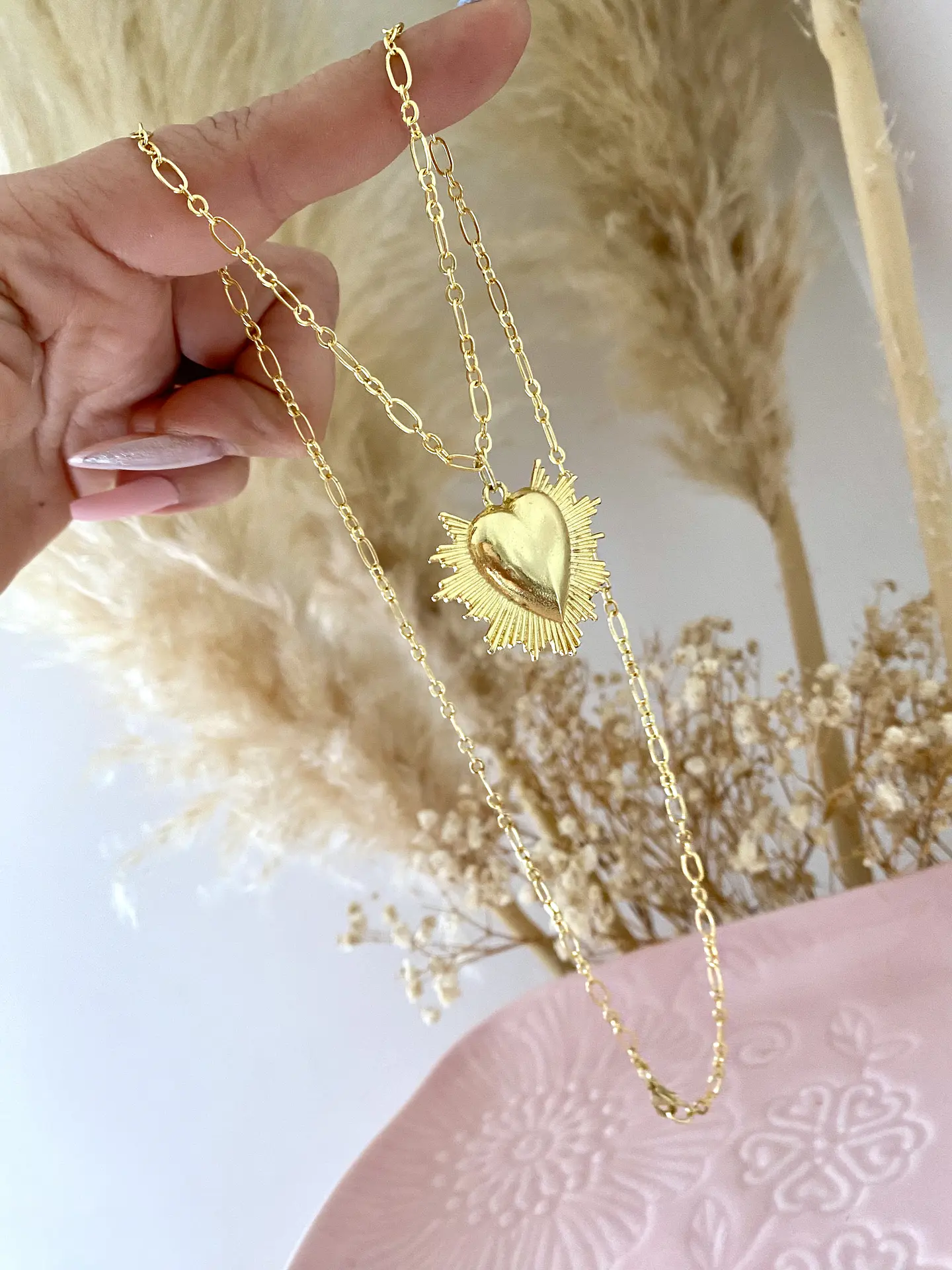 Collar Cadena mixta Corazón Rayos Gold 5