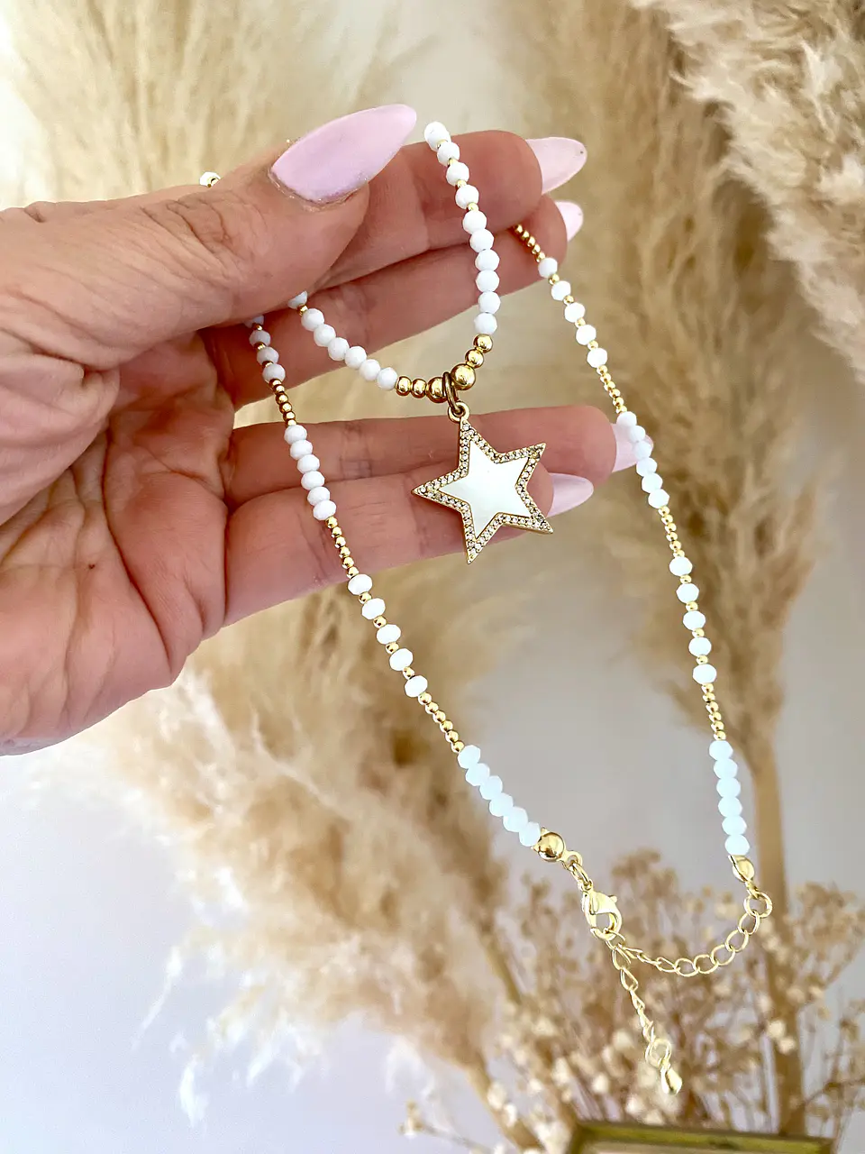 Collar Estrella Blanca balinés y miyuki 1