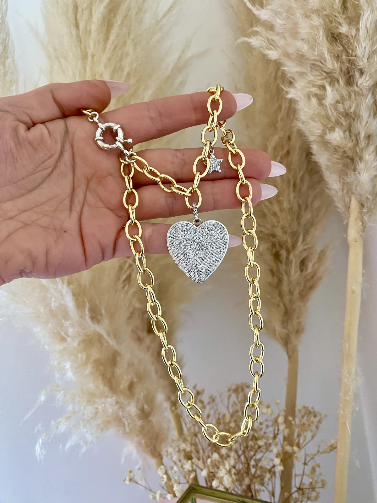 Collar Corazón Circones Silver eslabones Gold 2